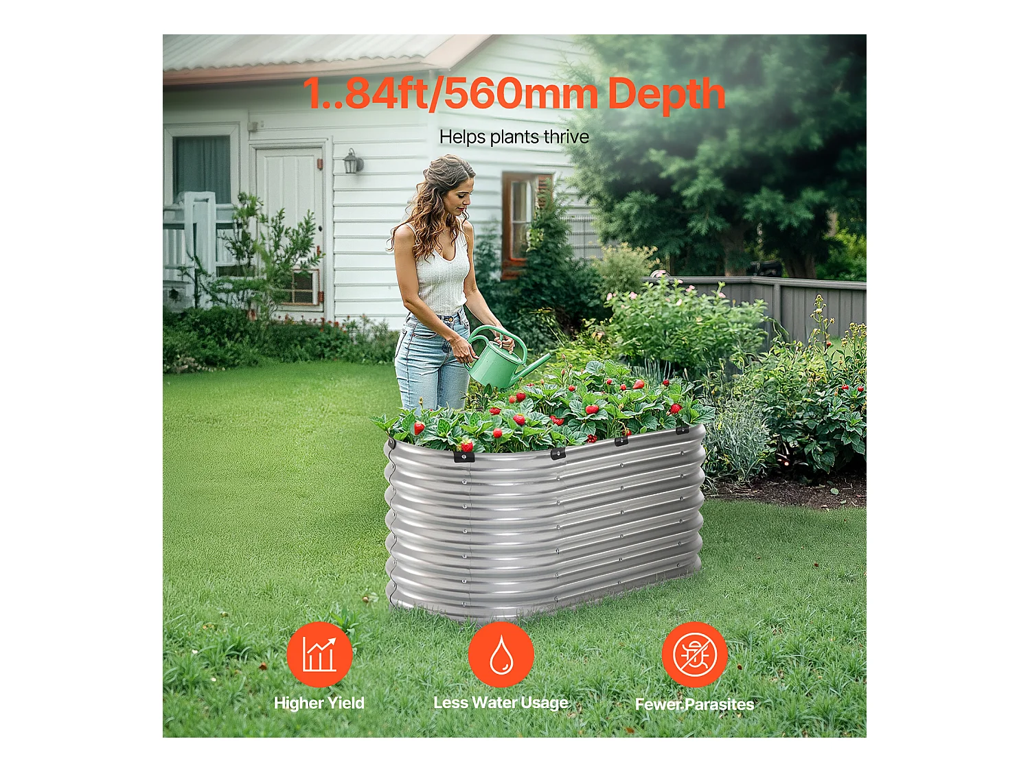 Jardinière Surélevée en Métal SucceBuy 121.92 x 60.96 x 60.96cm Galvanisée pour Extérieur Argent