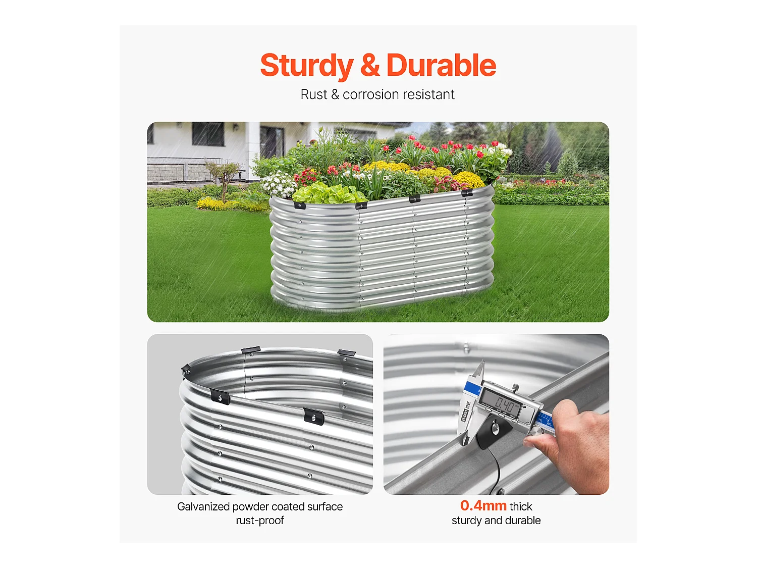 Jardinière Surélevée en Métal SucceBuy 121.92 x 60.96 x 60.96cm Galvanisée pour Extérieur Argent