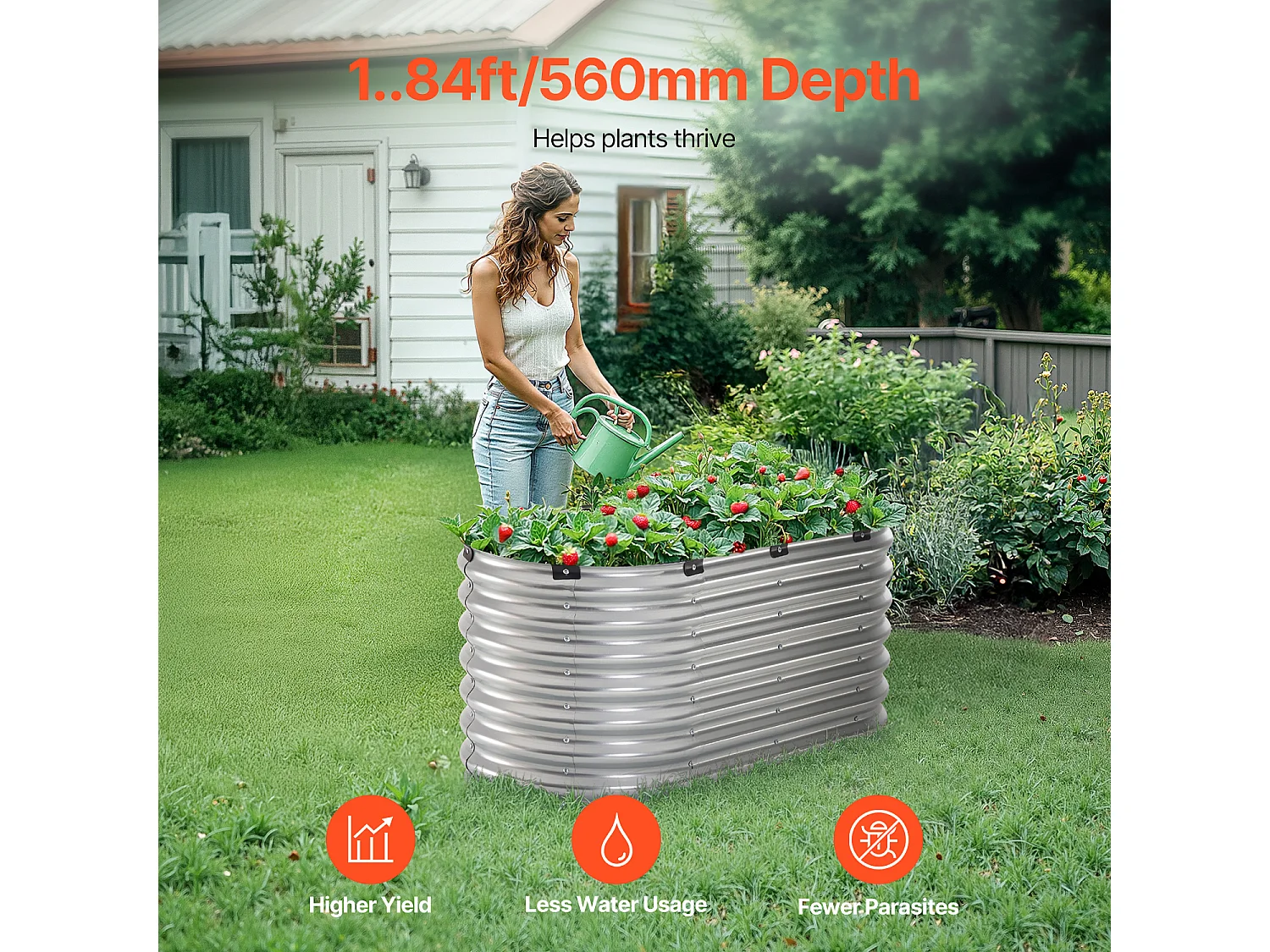 Jardinière Surélevée en Métal SucceBuy 121.92 x 60.96 x 60.96cm Galvanisée pour Extérieur Argent