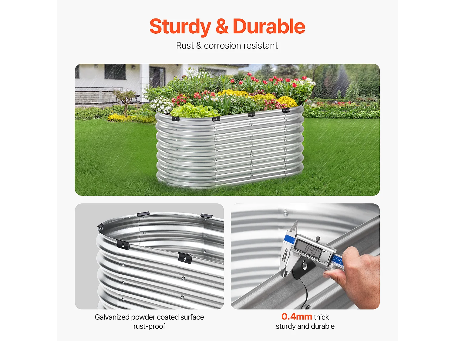 Jardinière Surélevée en Métal SucceBuy 121.92 x 60.96 x 60.96cm Galvanisée pour Extérieur Argent