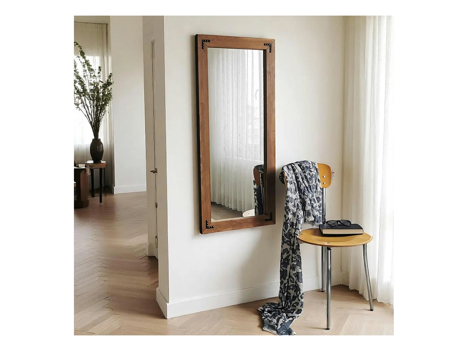 Miroir mural en bois brun - format vertical HILO