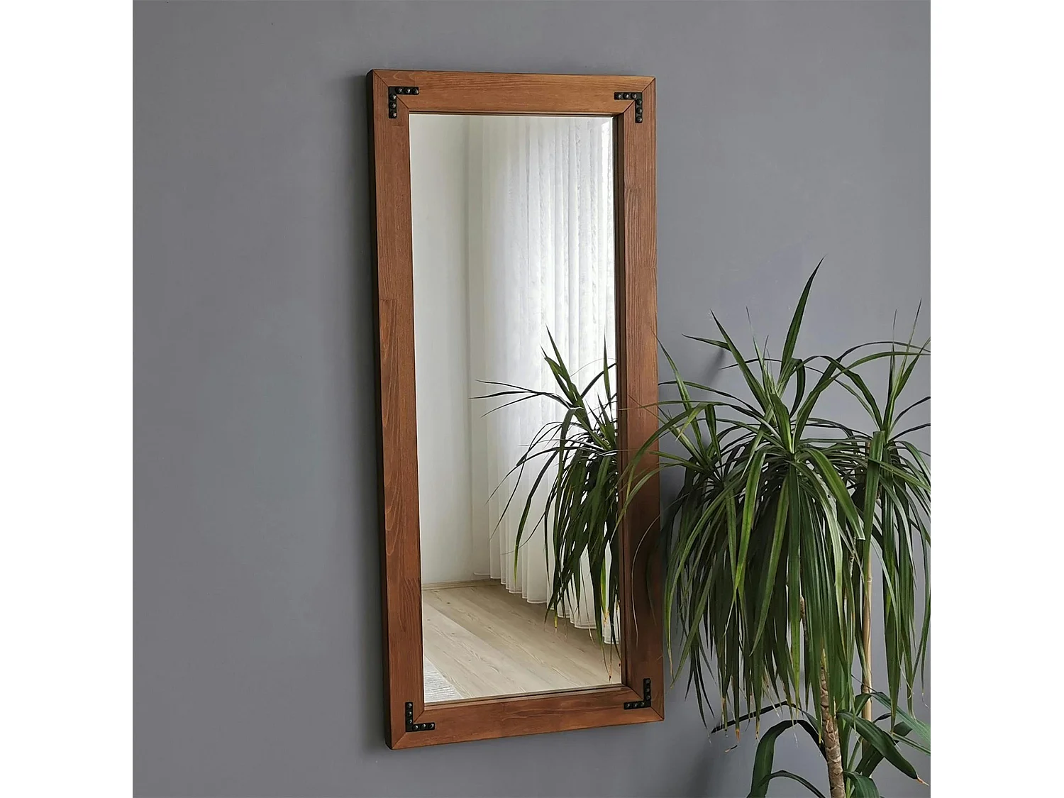 Miroir mural en bois brun - format vertical HILO