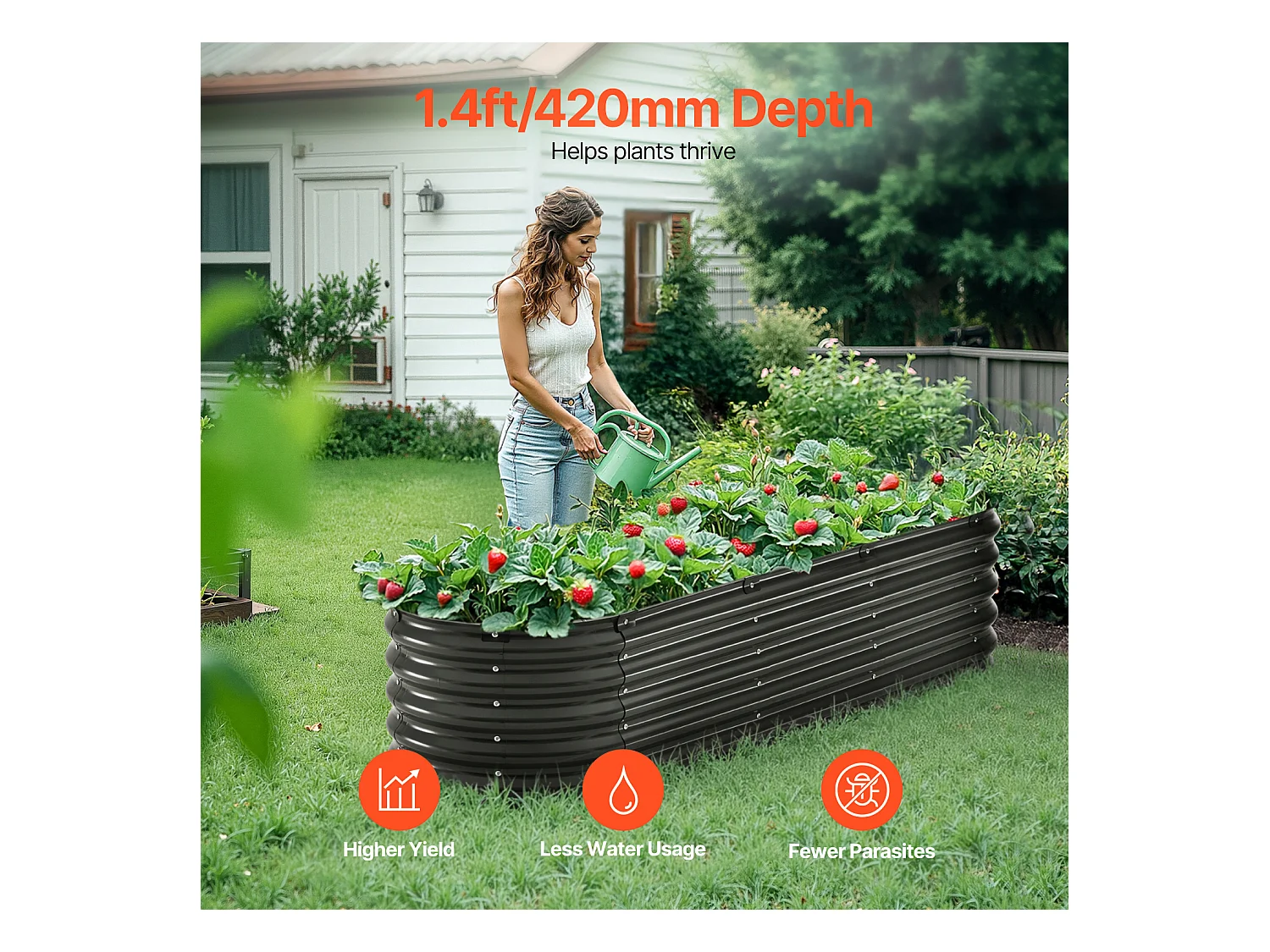 Jardinière Surélevée en Métal SucceBuy 199.95 x 59.74 x 42.67 cm, Jardinière Galvanisée en Gris Foncé