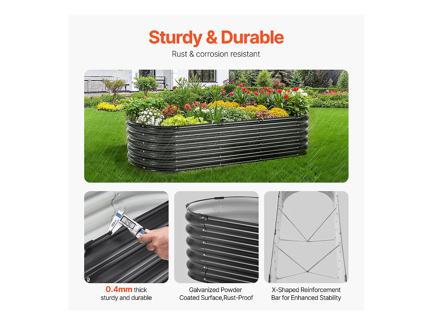 Jardinière Surélevée en Métal SucceBuy 199.95 x 59.74 x 42.67 cm, Jardinière Galvanisée en Gris Foncé