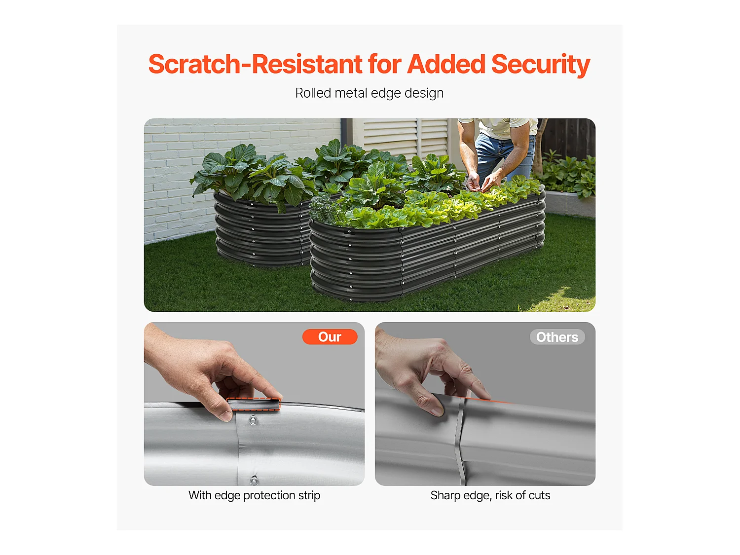 Jardinière Surélevée en Métal SucceBuy 199.95 x 59.74 x 42.67 cm, Jardinière Galvanisée en Gris Foncé