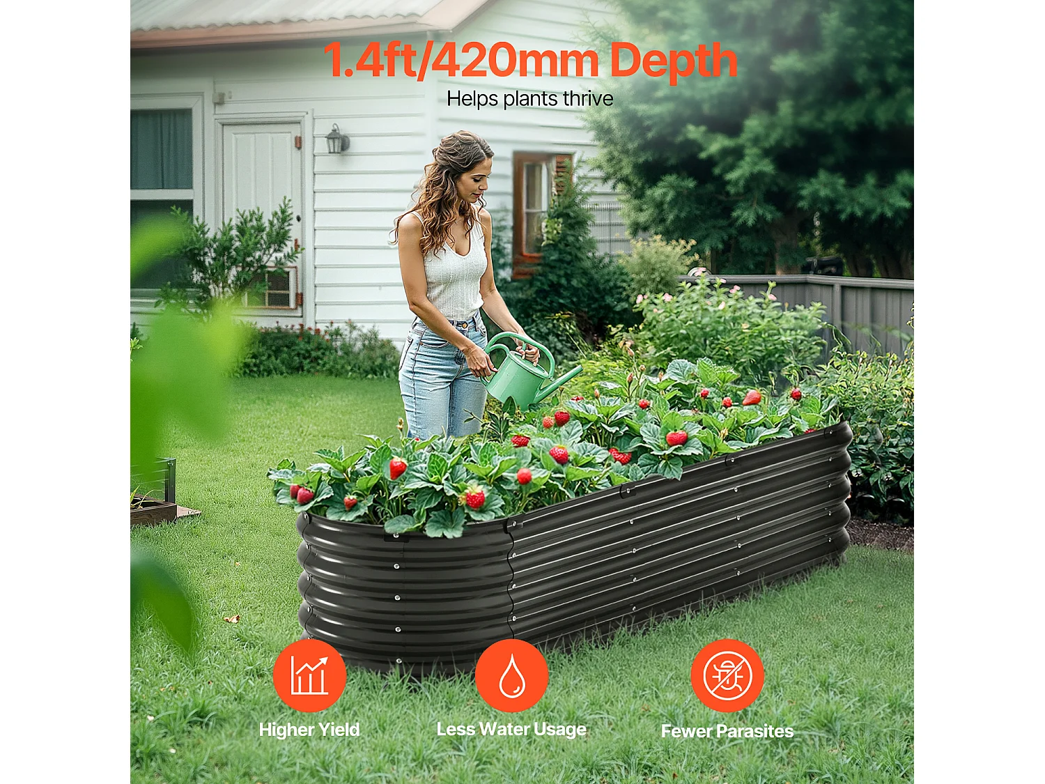 Jardinière Surélevée en Métal SucceBuy 199.95 x 59.74 x 42.67 cm, Jardinière Galvanisée en Gris Foncé