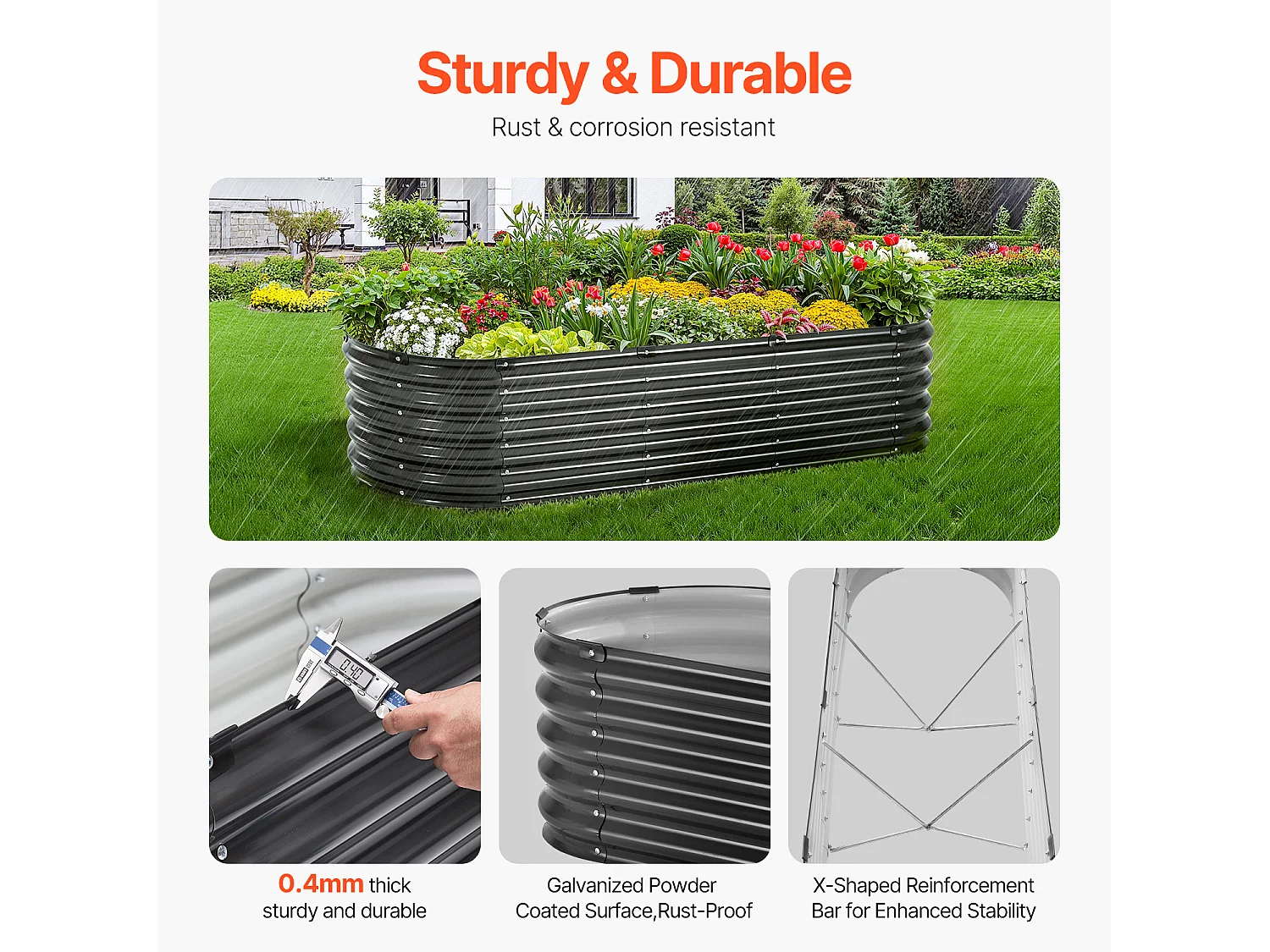 Jardinière Surélevée en Métal SucceBuy 199.95 x 59.74 x 42.67 cm, Jardinière Galvanisée en Gris Foncé