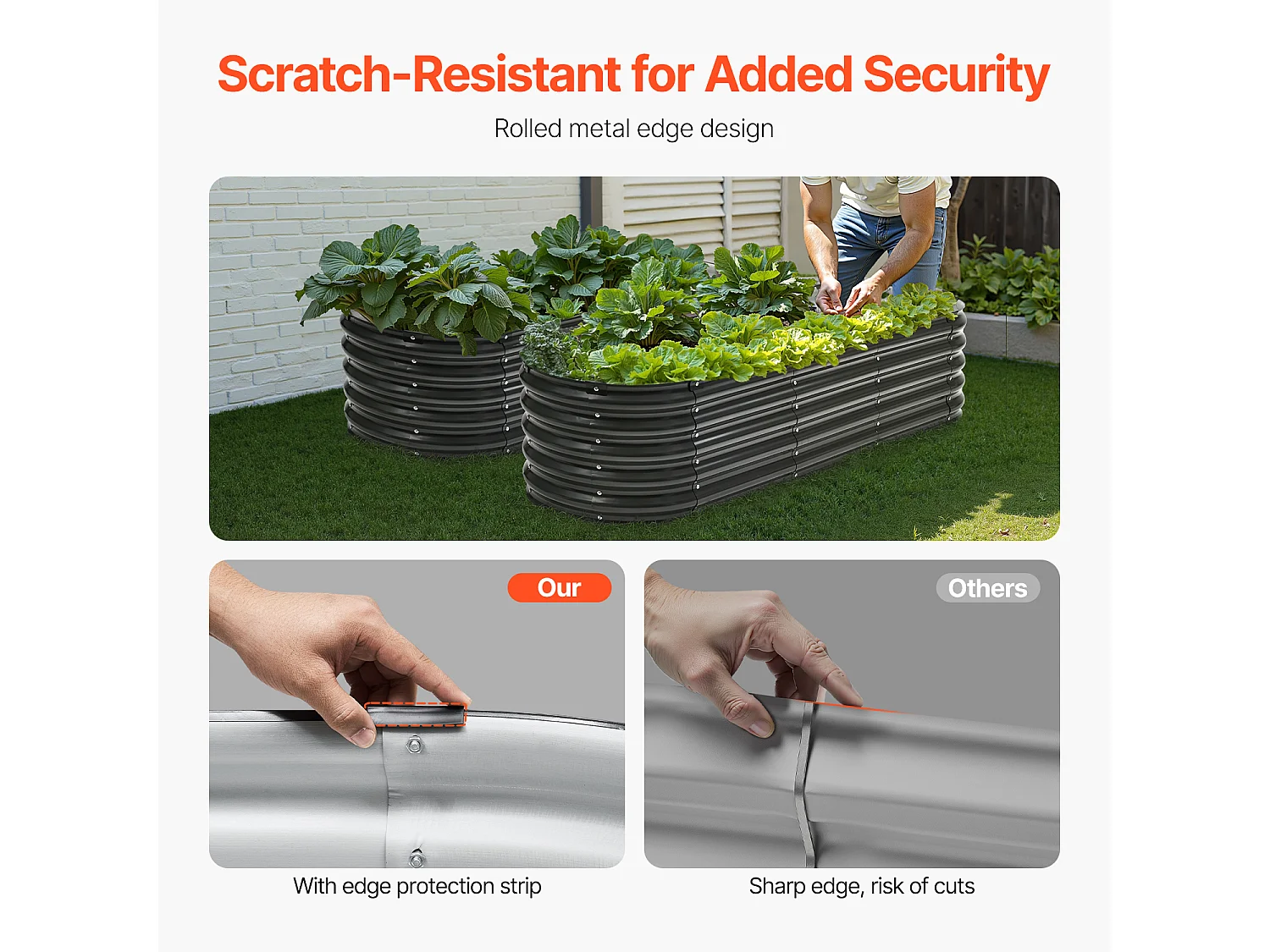 Jardinière Surélevée en Métal SucceBuy 199.95 x 59.74 x 42.67 cm, Jardinière Galvanisée en Gris Foncé