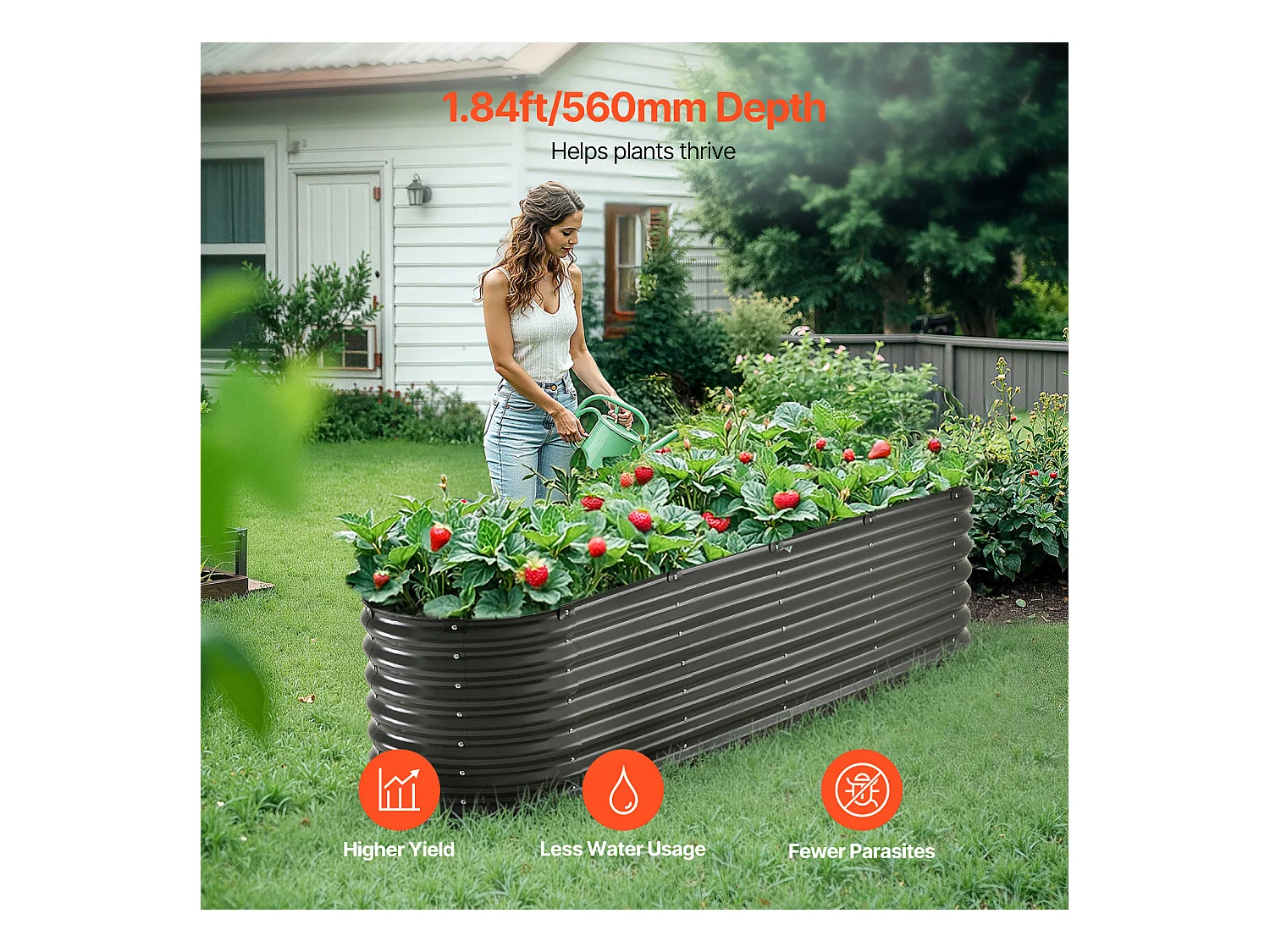 Jardinière Surélevée en Métal SucceBuy 243.84 x 60.96 x 60.96cm Galvanisée Gris Foncé