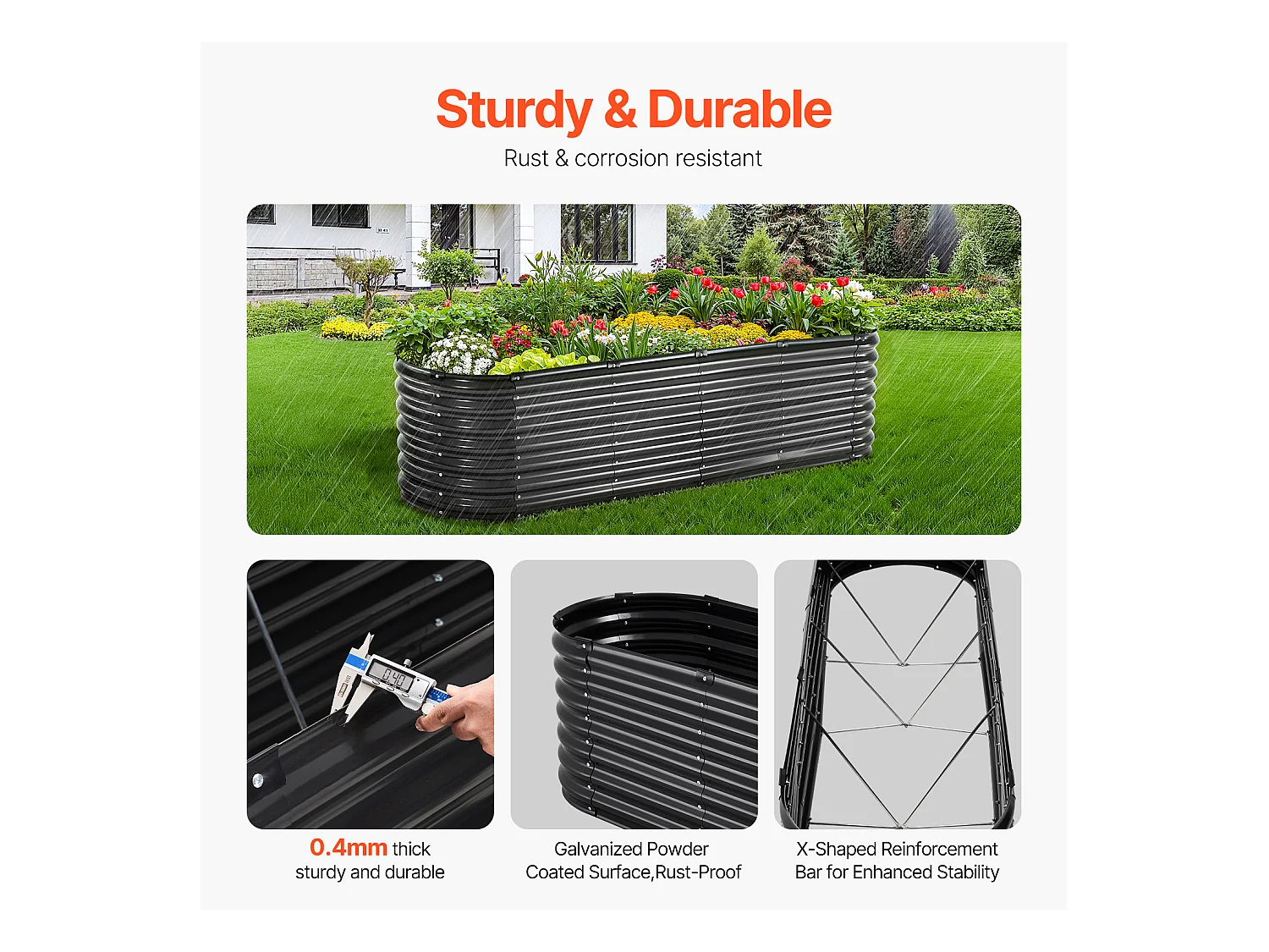 Jardinière Surélevée en Métal SucceBuy 243.84 x 60.96 x 60.96cm Galvanisée Gris Foncé