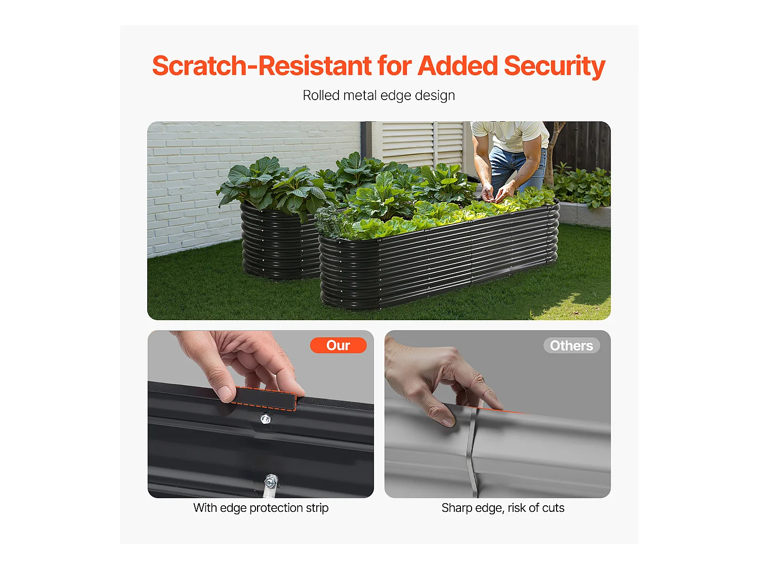 Jardinière Surélevée en Métal SucceBuy 243.84 x 60.96 x 60.96cm Galvanisée Gris Foncé