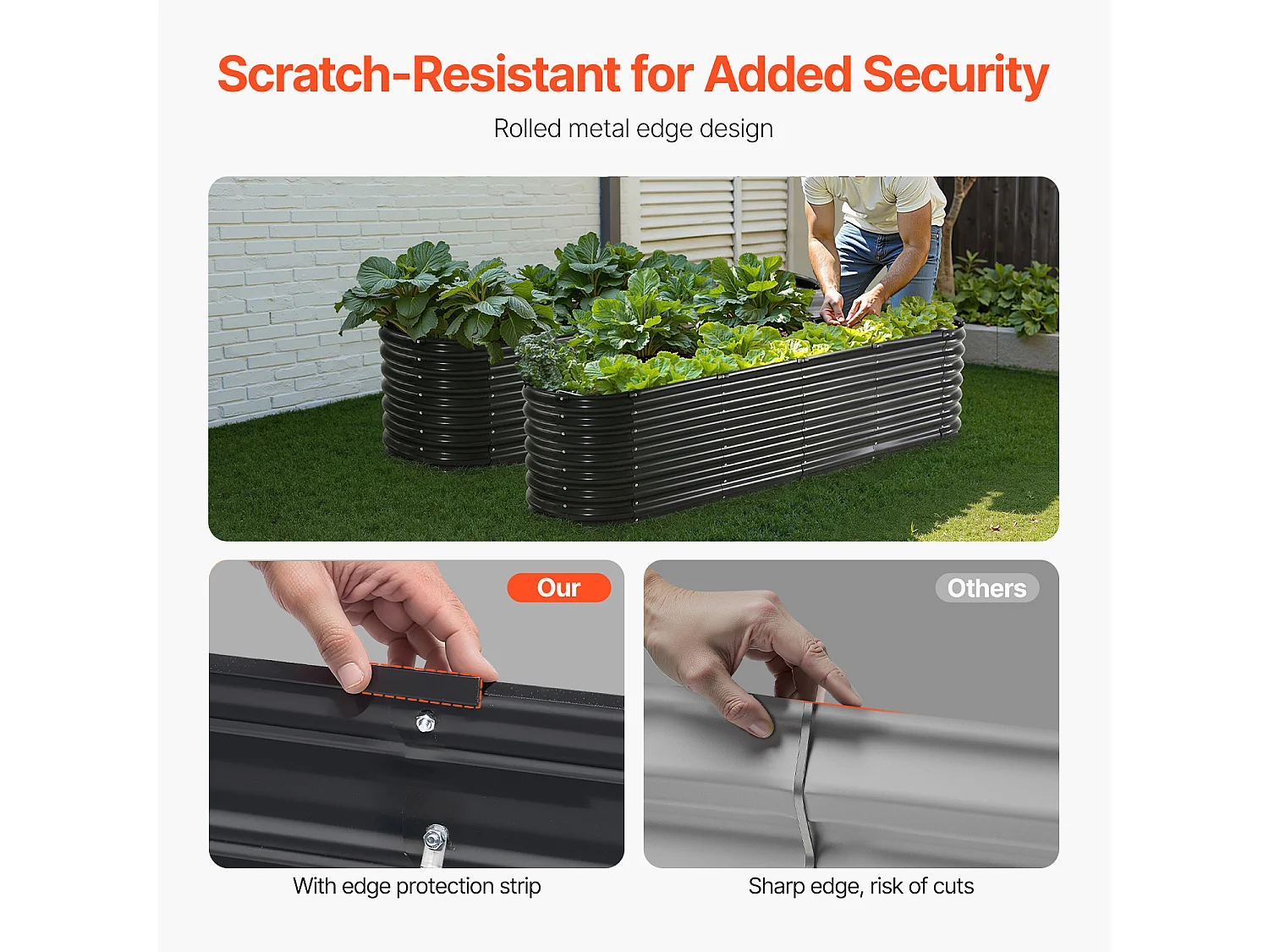 Metall Hochbeet SucceBuy 243,84 x 60,96 x 60,96 cm Verzinktes Dunkelgraues Hochbeet