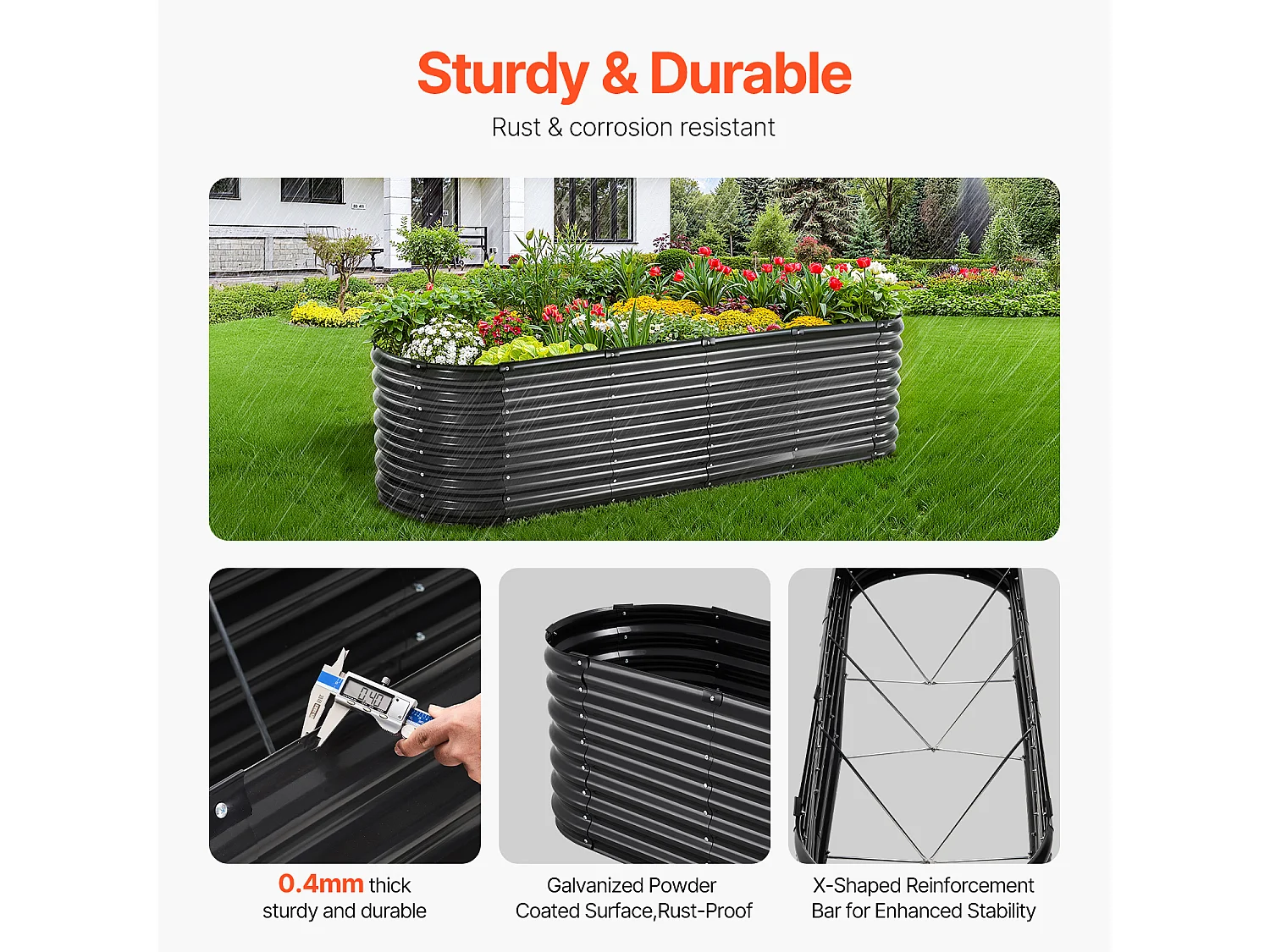 Verhoogde Metalen Plantenbak SucceBuy 243,84 x 60,96 x 60,96 cm Gegalvaniseerde Donkergrijze