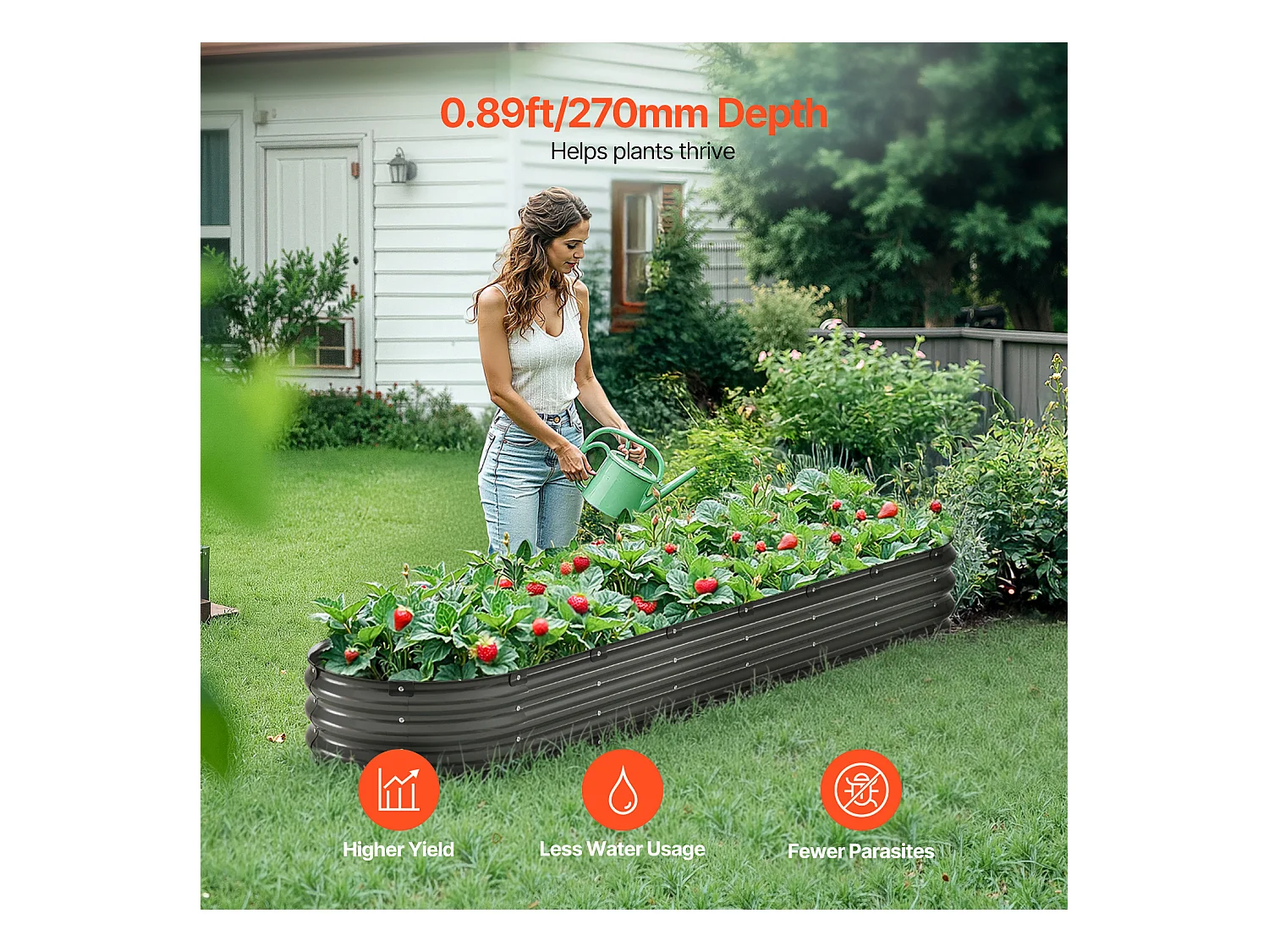 Jardinière Surélevée en Métal SucceBuy 243.84 x 60.96 x 30.48cm Galvanisée Gris Foncé