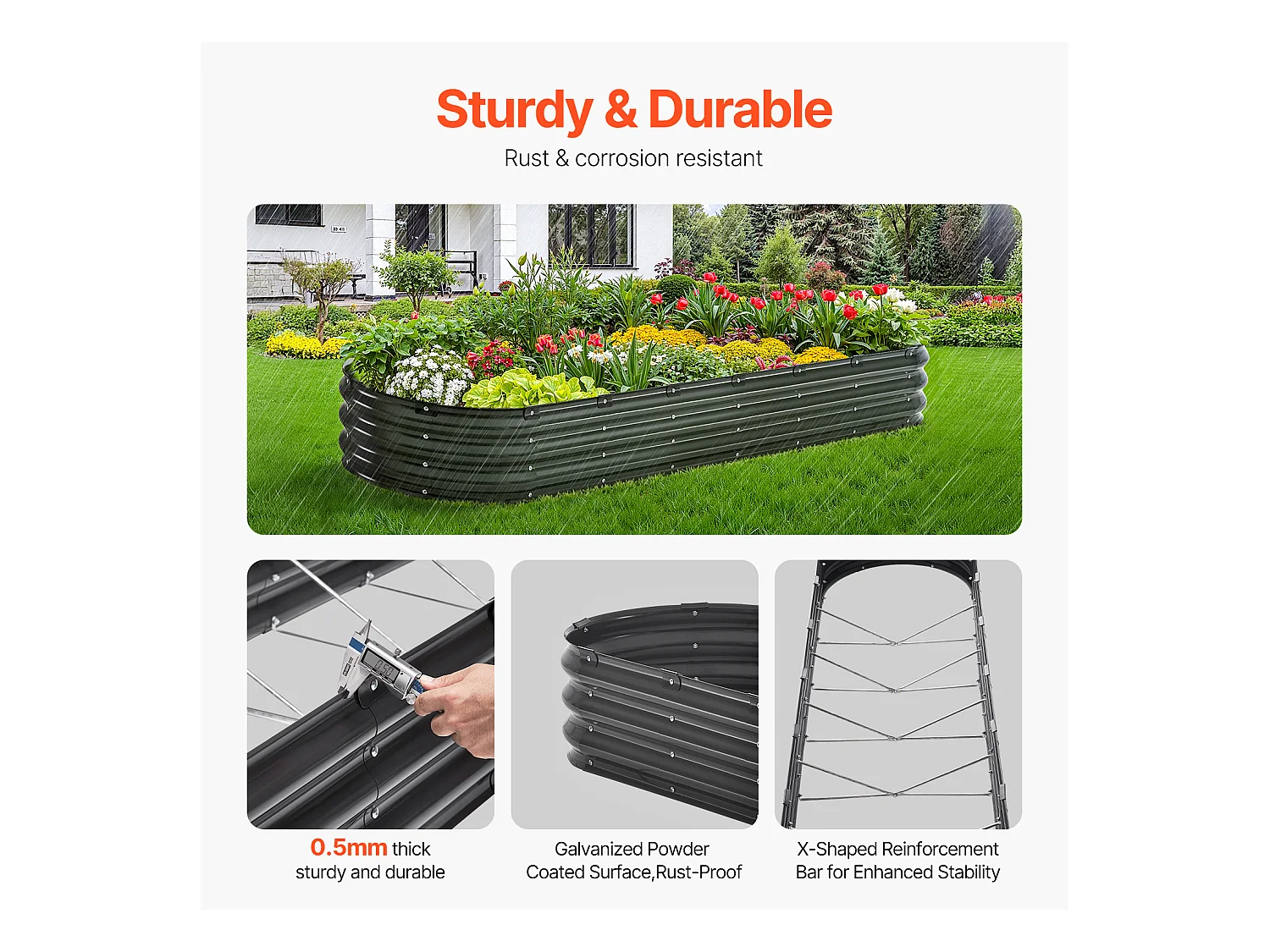 Jardinière Surélevée en Métal SucceBuy 243.84 x 60.96 x 30.48cm Galvanisée Gris Foncé