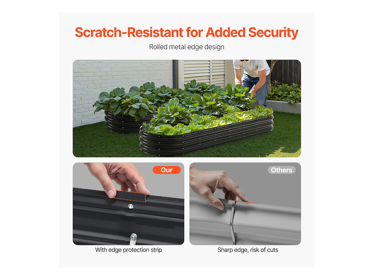 Jardinière Surélevée en Métal SucceBuy 243.84 x 60.96 x 30.48cm Galvanisée Gris Foncé