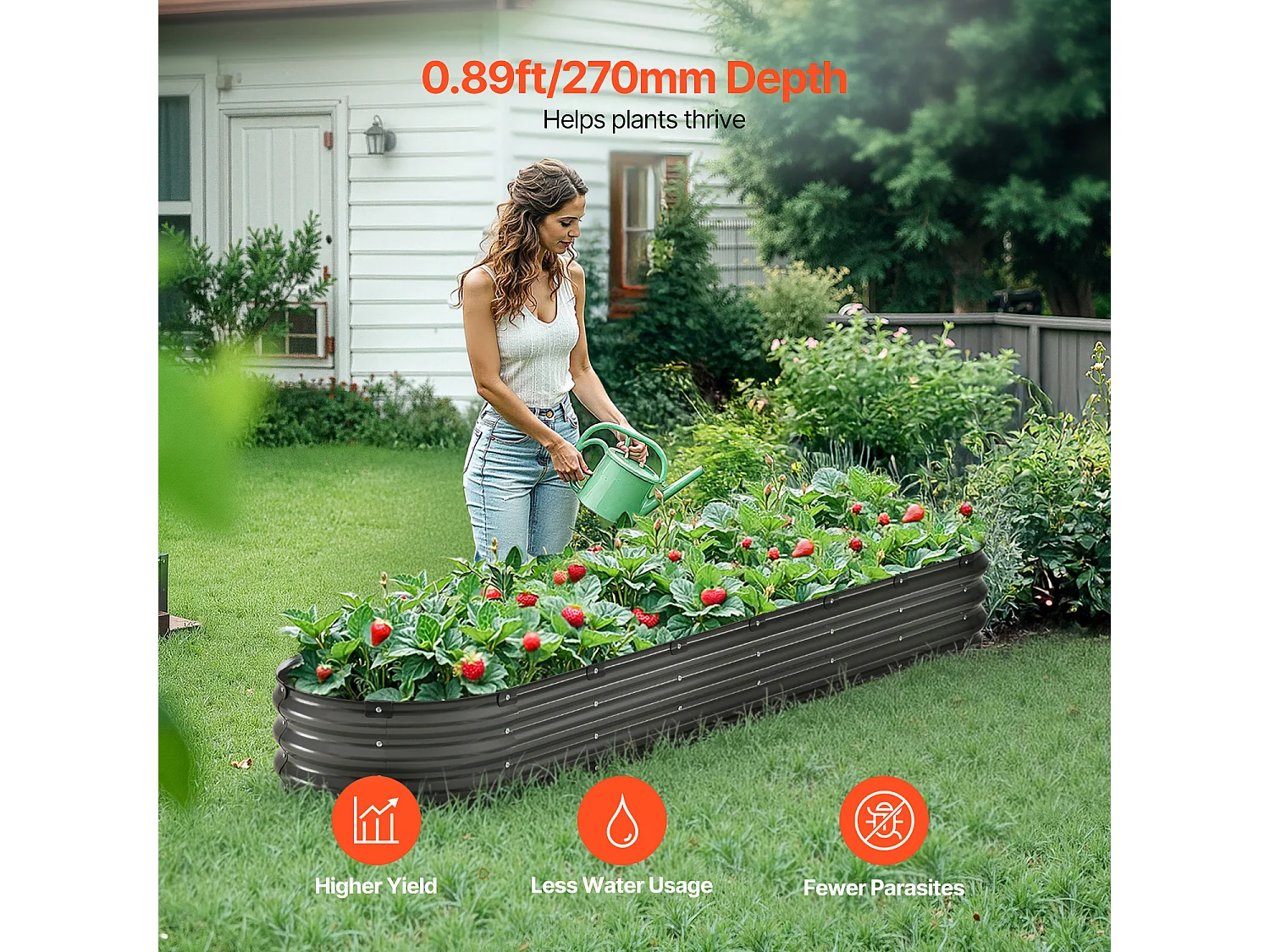 Jardinière Surélevée en Métal SucceBuy 243.84 x 60.96 x 30.48cm Galvanisée Gris Foncé