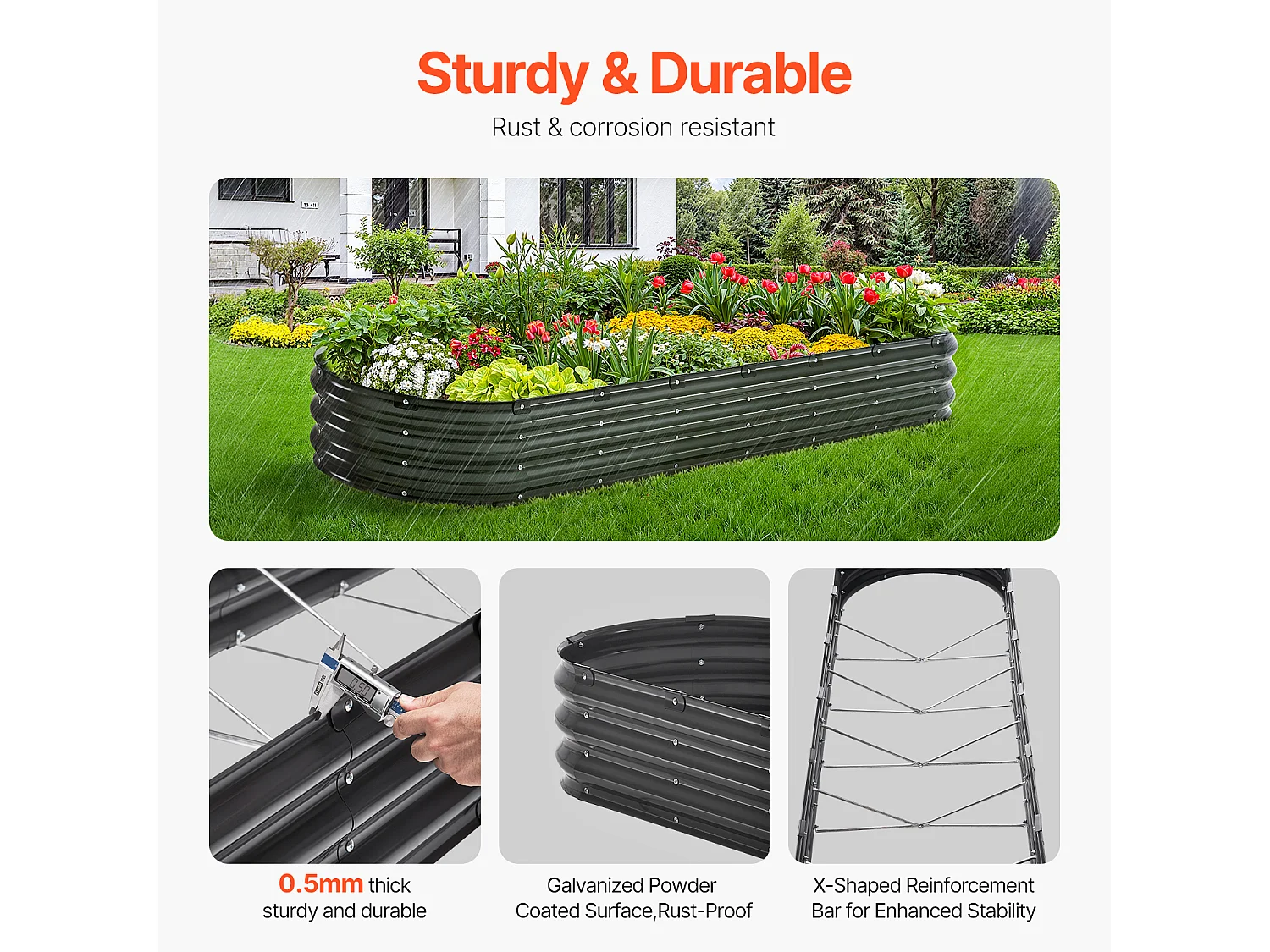 Jardinière Surélevée en Métal SucceBuy 243.84 x 60.96 x 30.48cm Galvanisée Gris Foncé