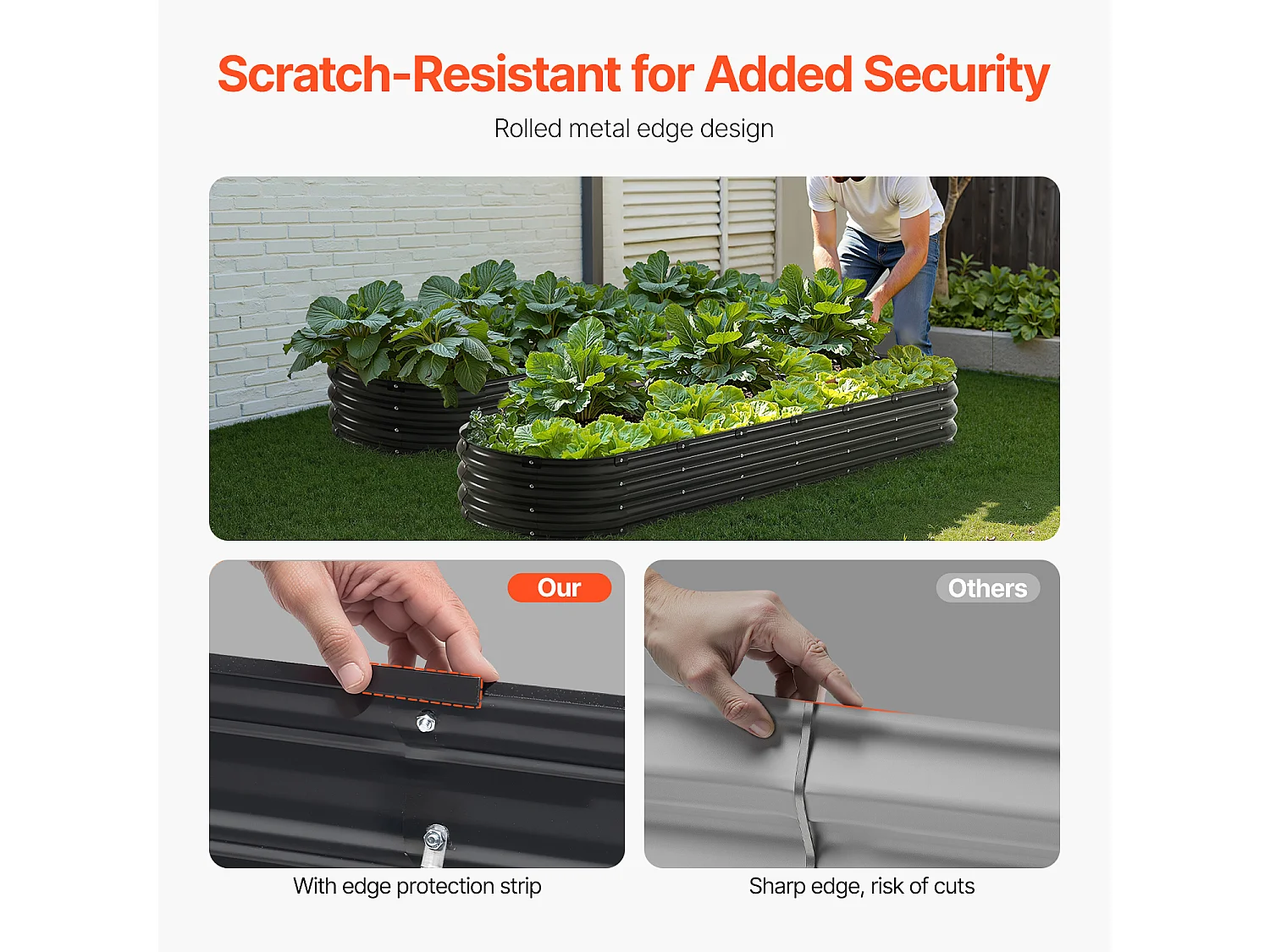 Jardinière Surélevée en Métal SucceBuy 243.84 x 60.96 x 30.48cm Galvanisée Gris Foncé