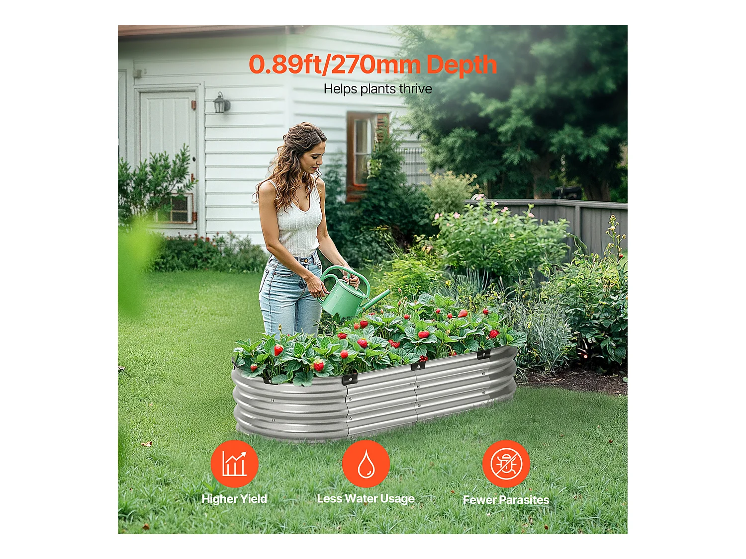 Jardinière Surélevée en Métal SucceBuy Lit de Jardin Surélevé 121.92 x 60.96 x 30.48 cm, Jardinière d'Extérieur Galvanisée en Argent