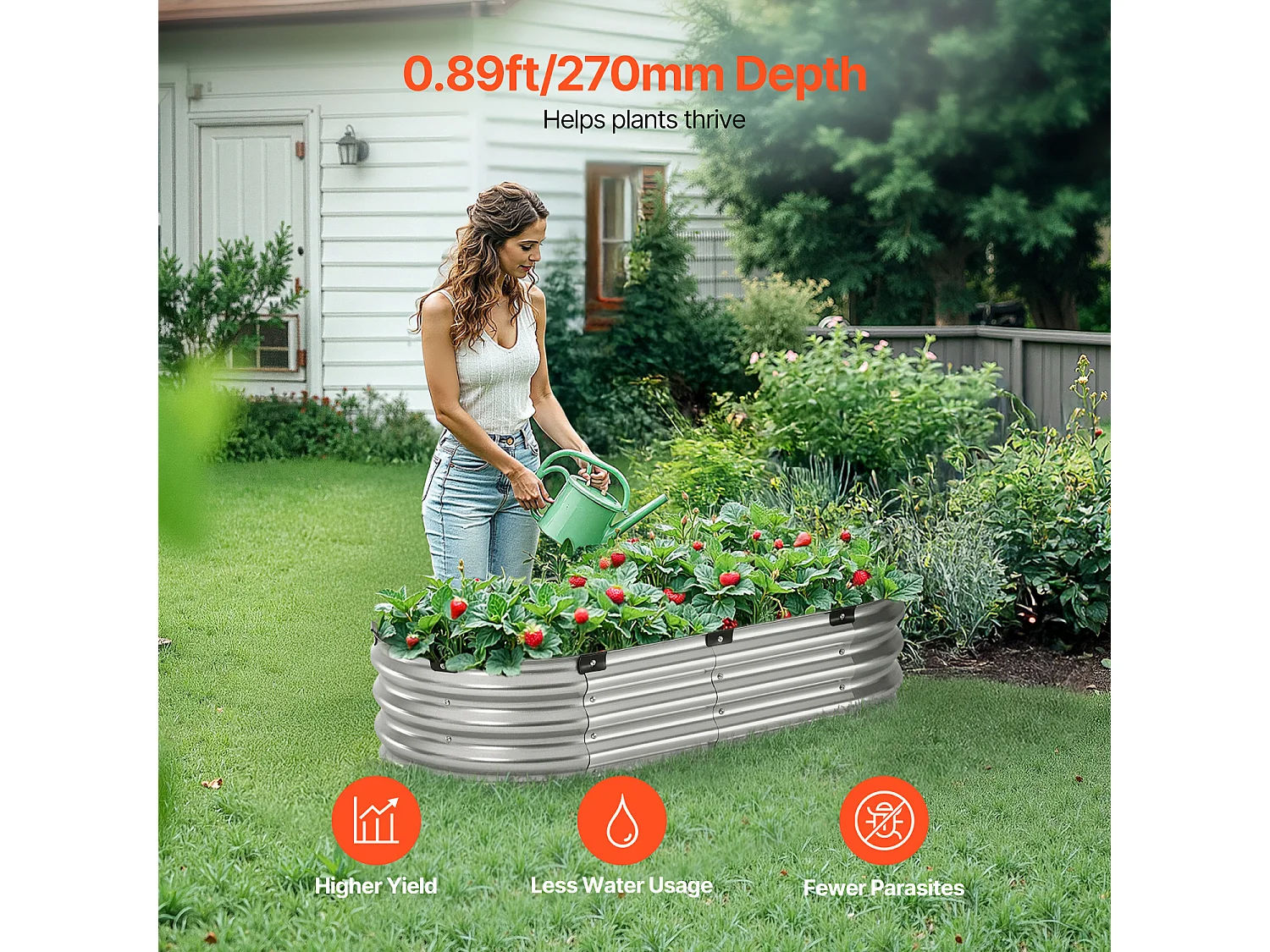 Jardinière Surélevée en Métal SucceBuy Lit de Jardin Surélevé 121.92 x 60.96 x 30.48 cm, Jardinière d'Extérieur Galvanisée en Argent