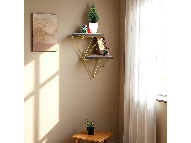 Etagère murale en bois et métal doré - forme triangle SITIA