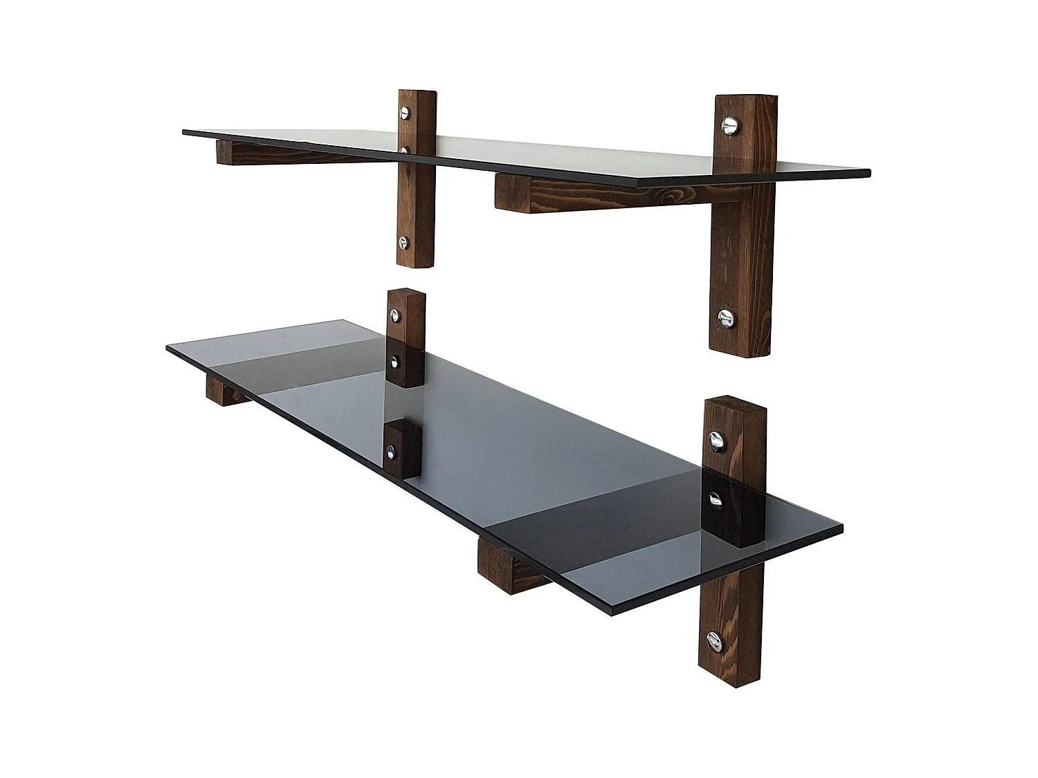 Étagère murale en verre fumé - supports bois foncé (lot de 2) LHASA