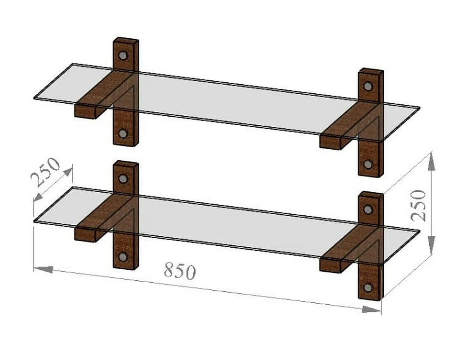 Étagère murale en verre fumé - supports bois foncé (lot de 2) LHASA