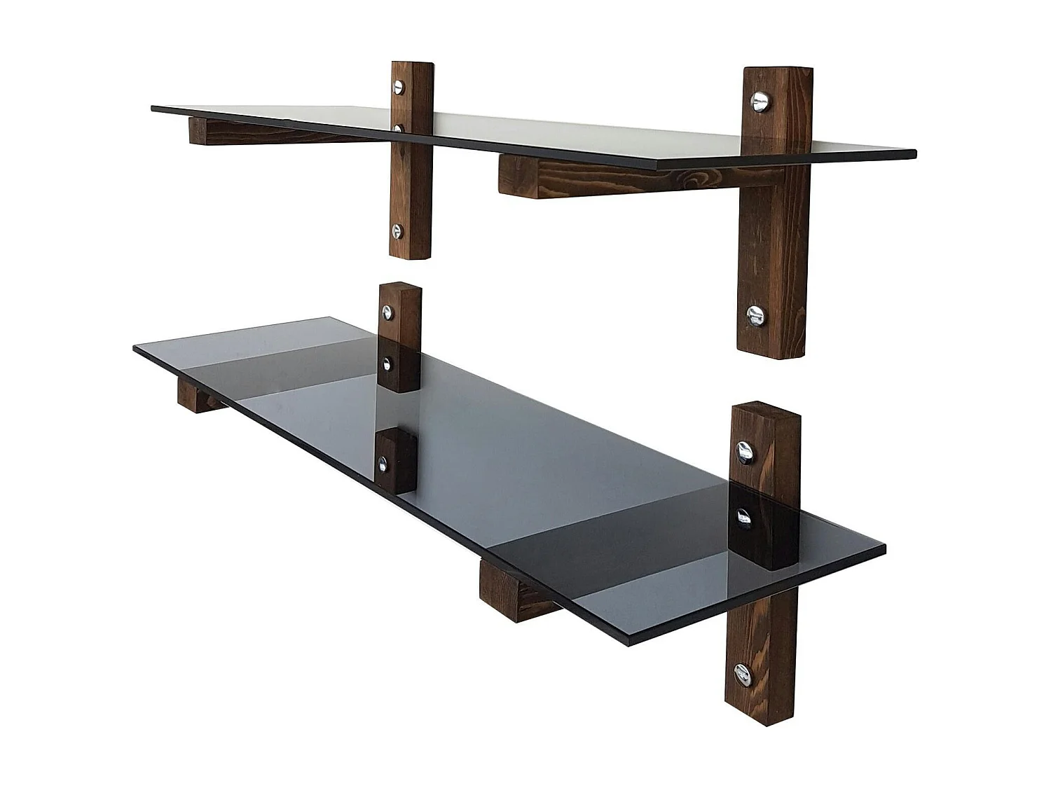 Étagère murale en verre fumé - supports bois foncé (lot de 2) LHASA