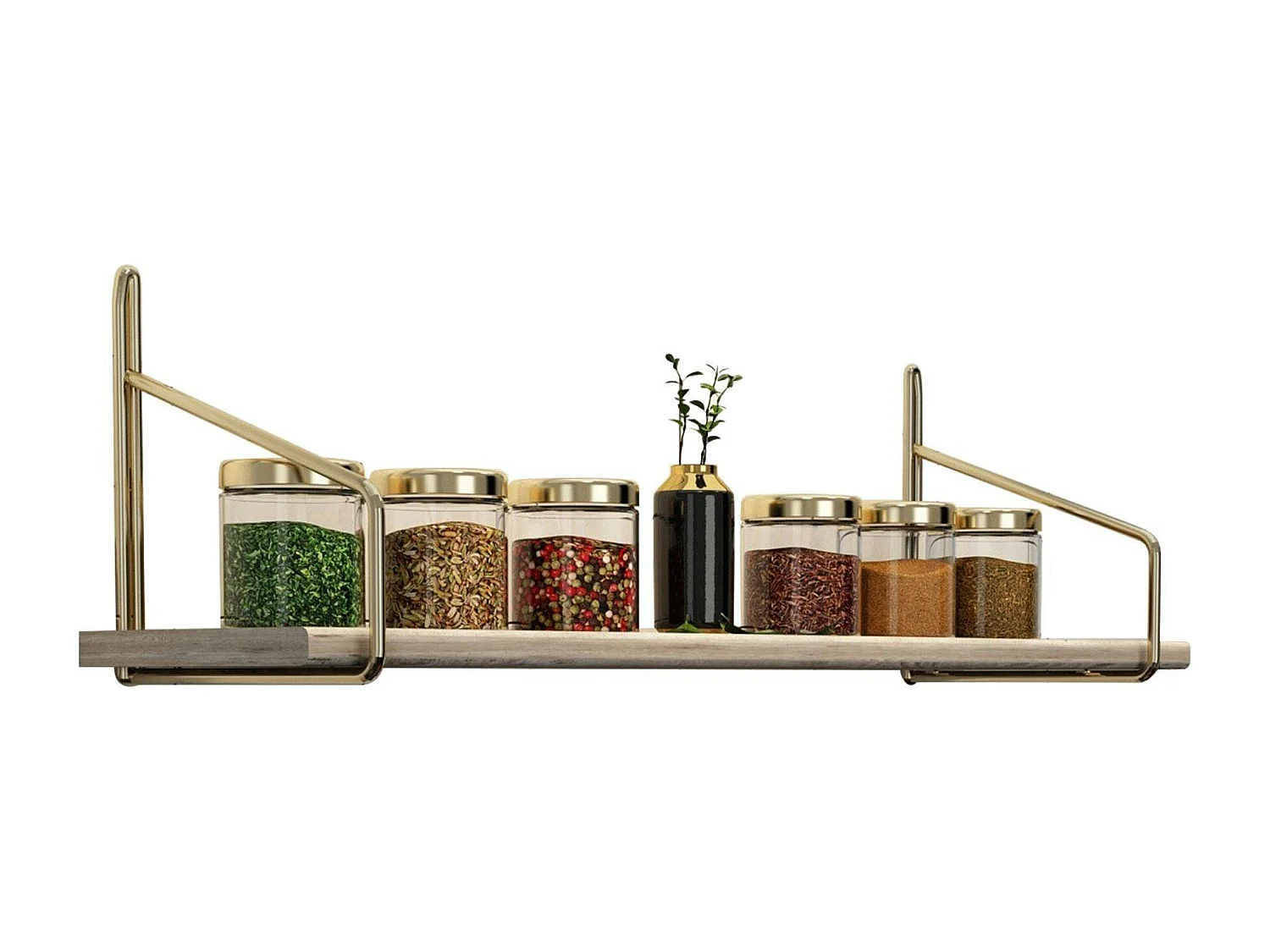 Étagère murale cuisine - bois clair, supports dorés AVIALA