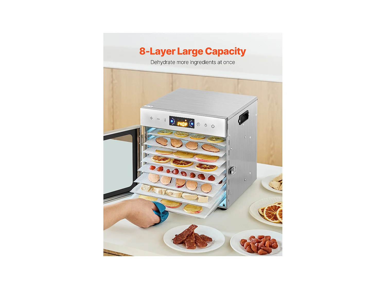Déshydrateur à Aliments SucceBuy Déshydrateur Alimentaire 8 Plateaux en Acier Inoxydable, 400 W, pour le Séchage de Viande Séchée et de Fruits