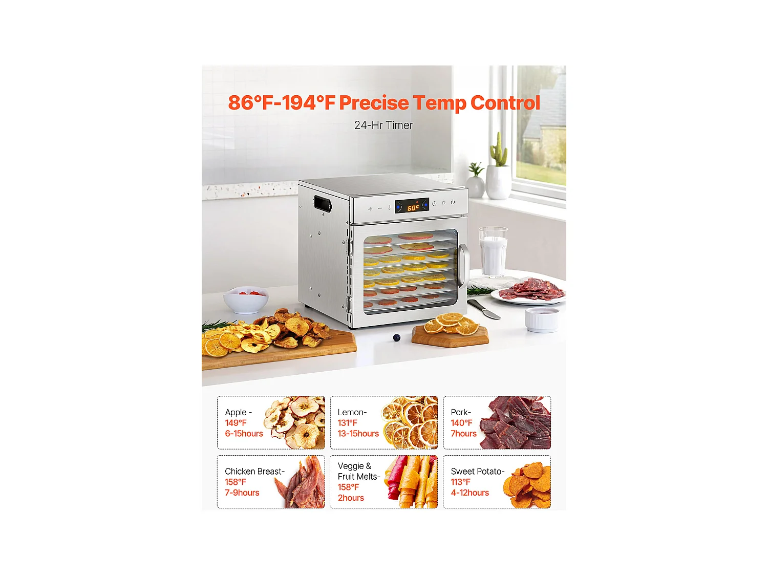 Déshydrateur à Aliments SucceBuy Déshydrateur Alimentaire 8 Plateaux en Acier Inoxydable, 400 W, pour le Séchage de Viande Séchée et de Fruits