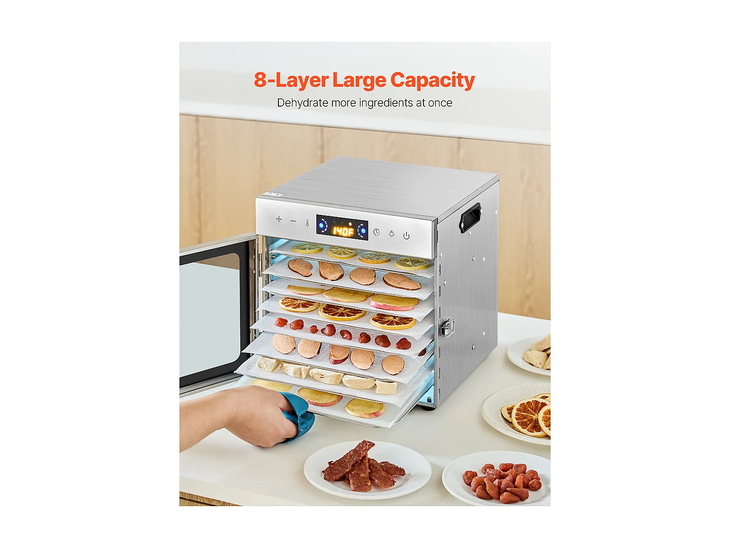 Déshydrateur à Aliments SucceBuy Déshydrateur Alimentaire 8 Plateaux en Acier Inoxydable, 400 W, pour le Séchage de Viande Séchée et de Fruits