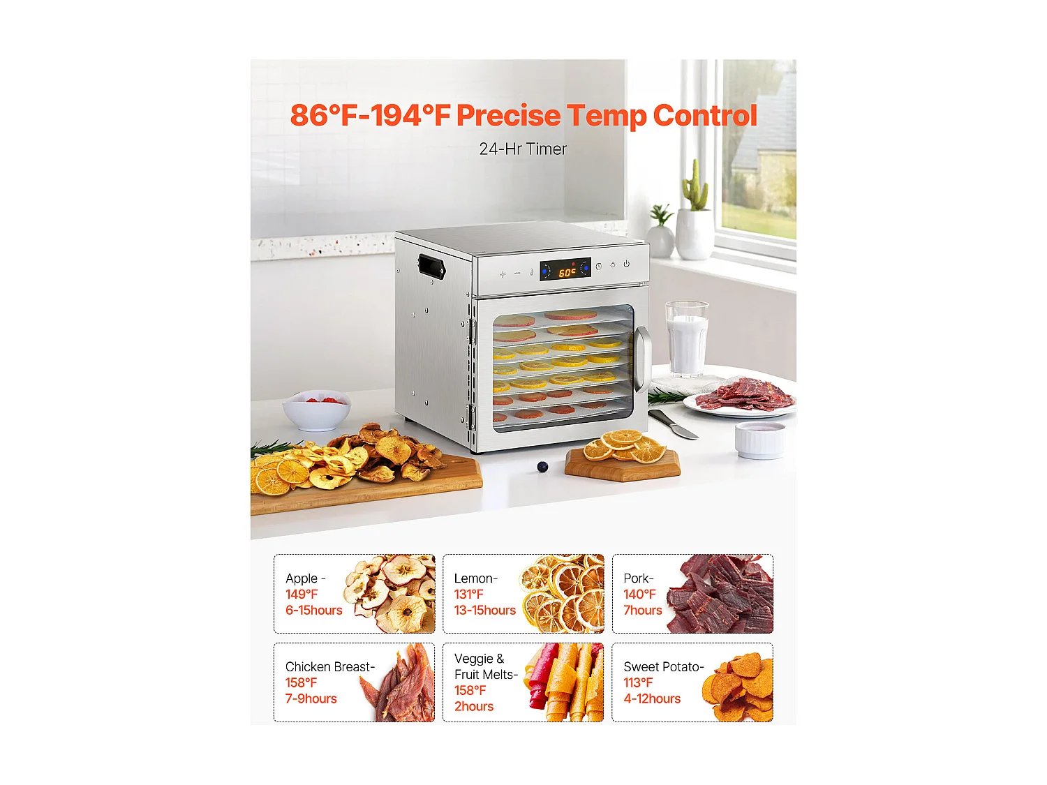 Déshydrateur à Aliments SucceBuy Déshydrateur Alimentaire 8 Plateaux en Acier Inoxydable, 400 W, pour le Séchage de Viande Séchée et de Fruits