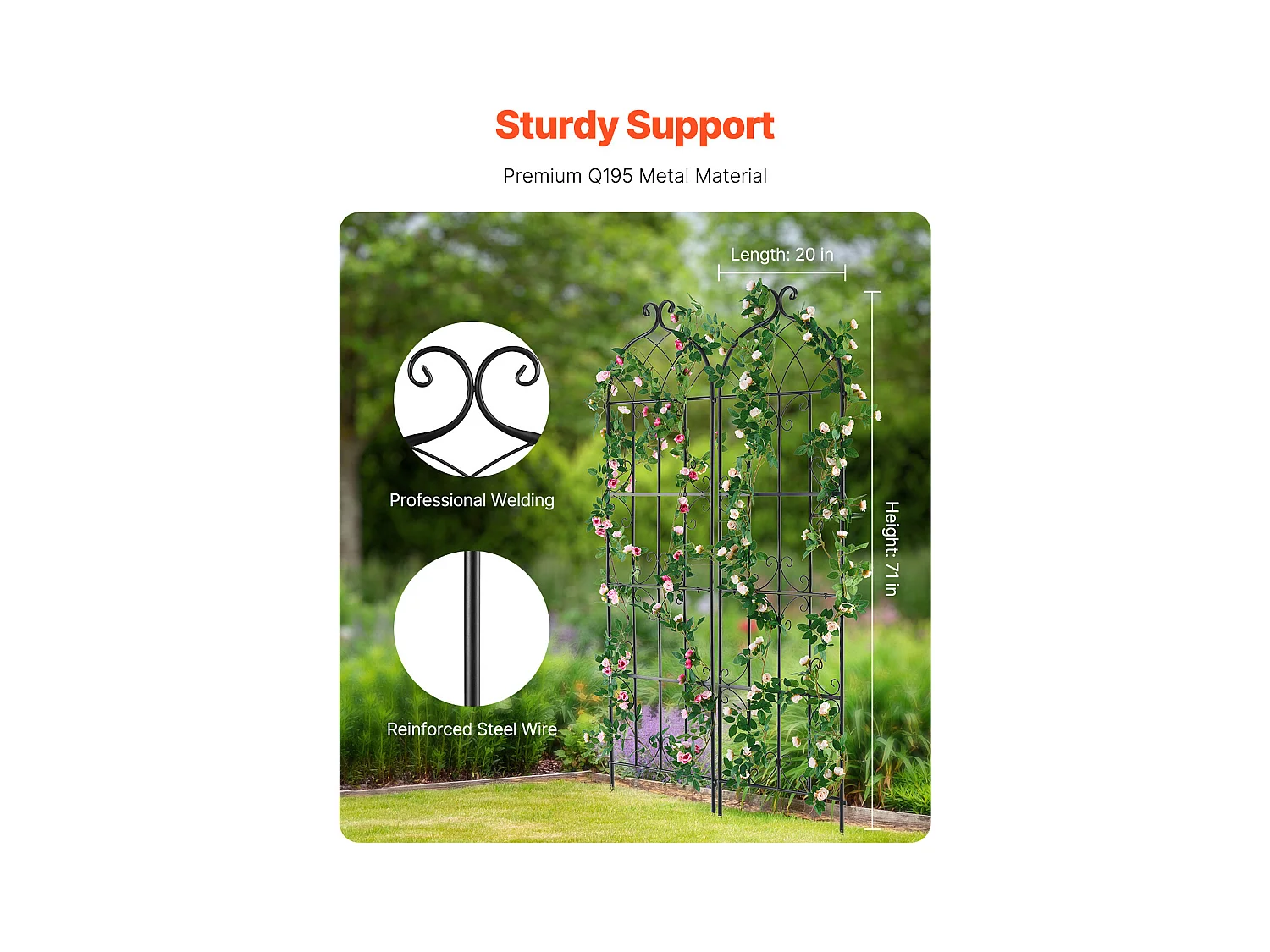 Treillis de Jardin SucceBuy en Métal,Lot de 2, 180 x 51 cm, Support pour Plantes Grimpantes, Antirouille