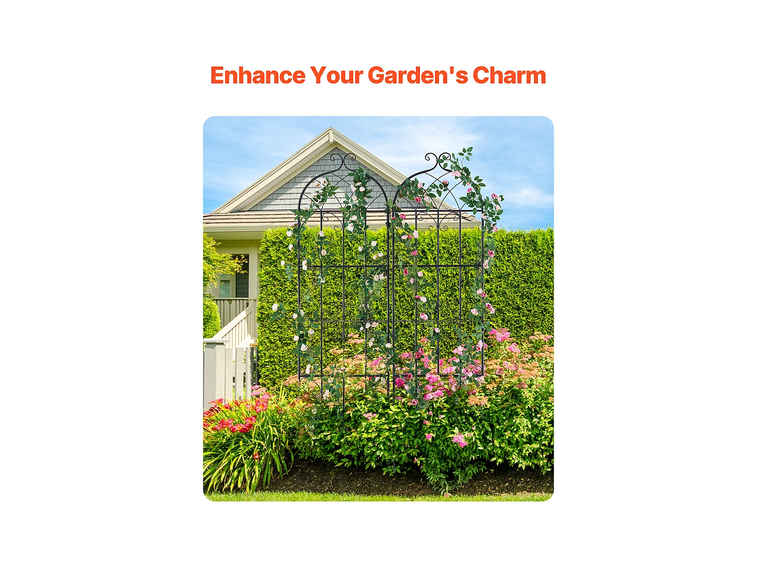 Treillis de Jardin SucceBuy en Métal,Lot de 2, 180 x 51 cm, Support pour Plantes Grimpantes, Antirouille