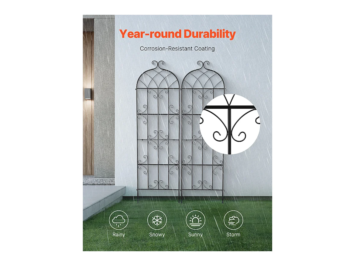 Treillis de Jardin SucceBuy en Métal,Lot de 2, 180 x 51 cm, Support pour Plantes Grimpantes, Antirouille