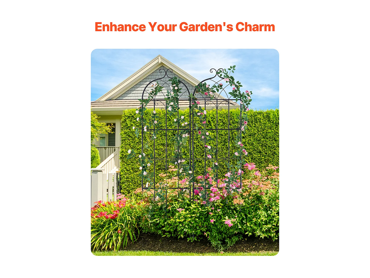 Treillis de Jardin SucceBuy en Métal,Lot de 2, 180 x 51 cm, Support pour Plantes Grimpantes, Antirouille