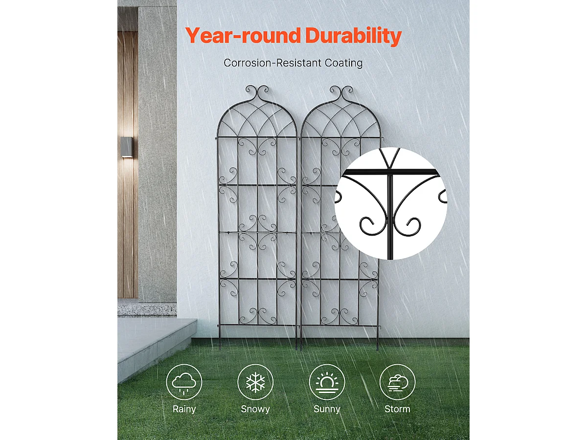 Treillis de Jardin SucceBuy en Métal,Lot de 2, 180 x 51 cm, Support pour Plantes Grimpantes, Antirouille