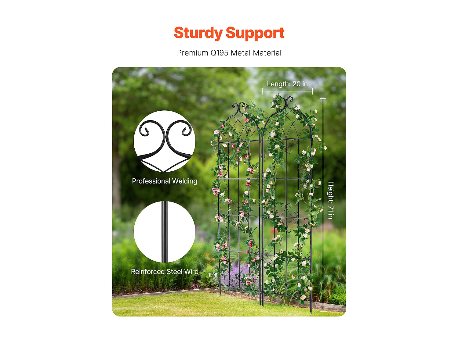 Metall-Gartenrost SucceBuy, 2er Pack, 180 x 51 cm, Stütze für Kletterpflanzen, Rostfrei