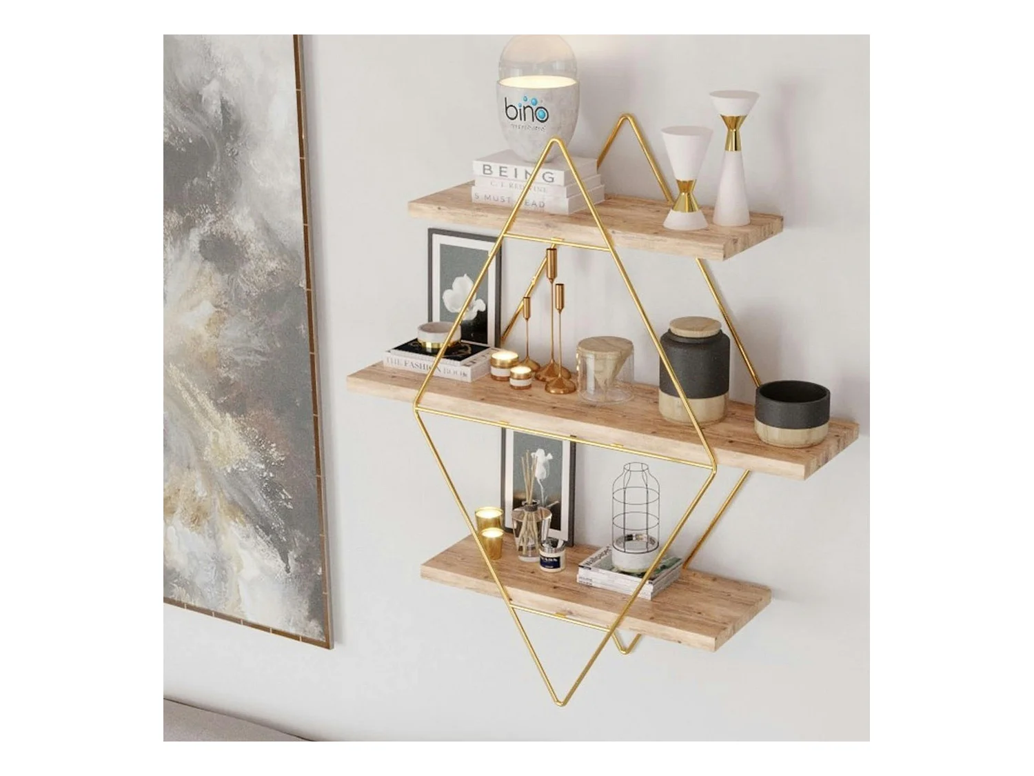 Etagère murale décorative - 3 niveaux, forme losange AVIALA