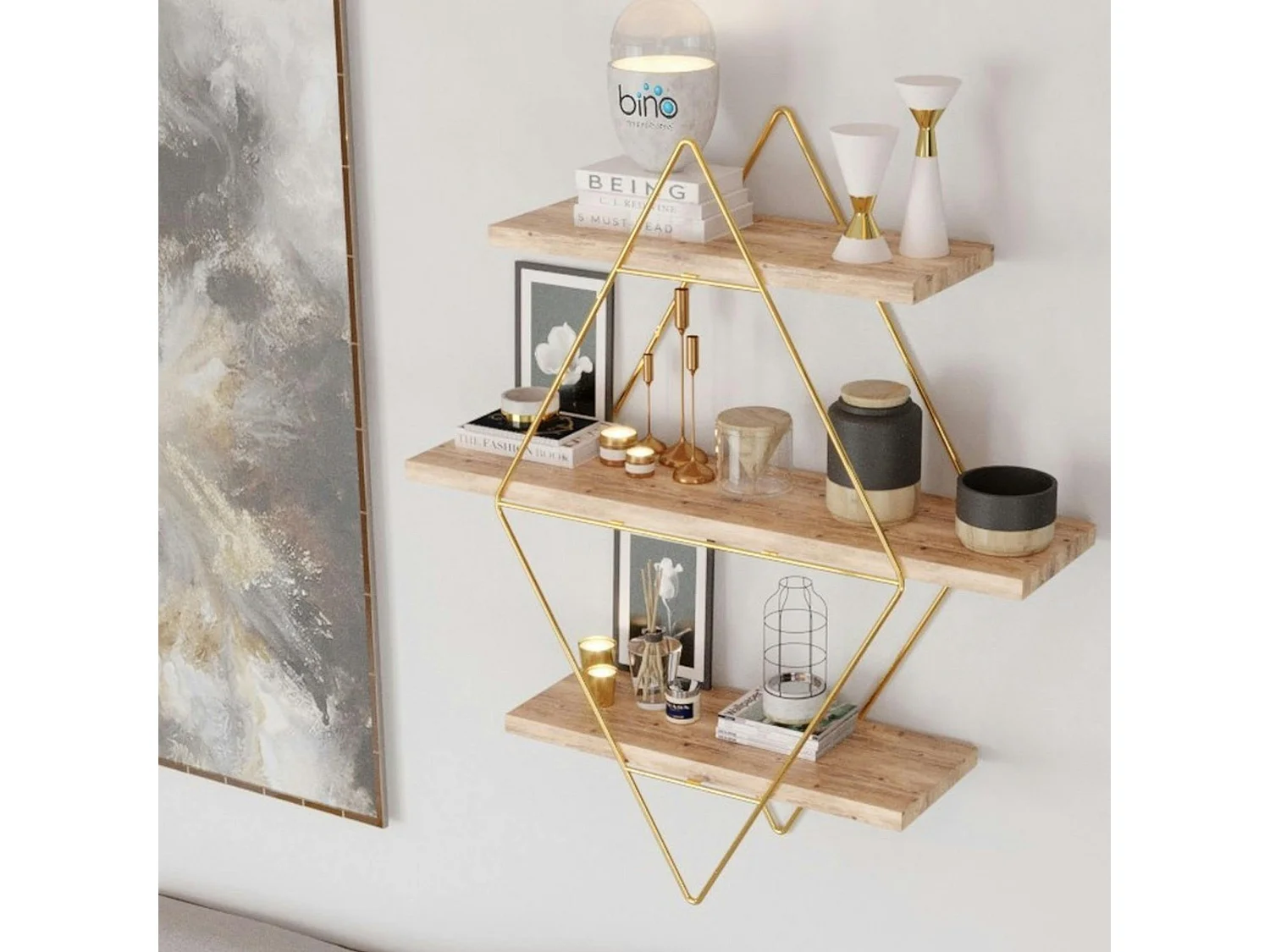 Etagère murale décorative - 3 niveaux, forme losange AVIALA