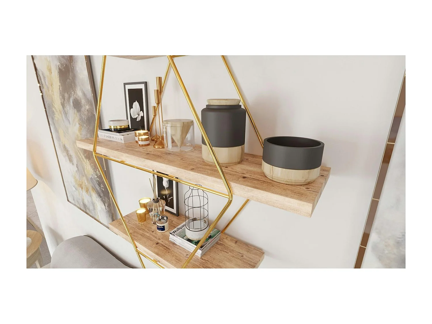 Etagère murale décorative - 3 niveaux, forme losange AVIALA