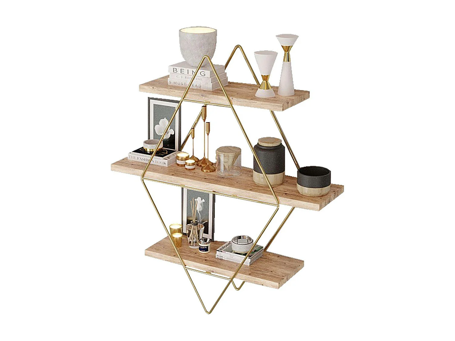 Etagère murale décorative - 3 niveaux, forme losange AVIALA