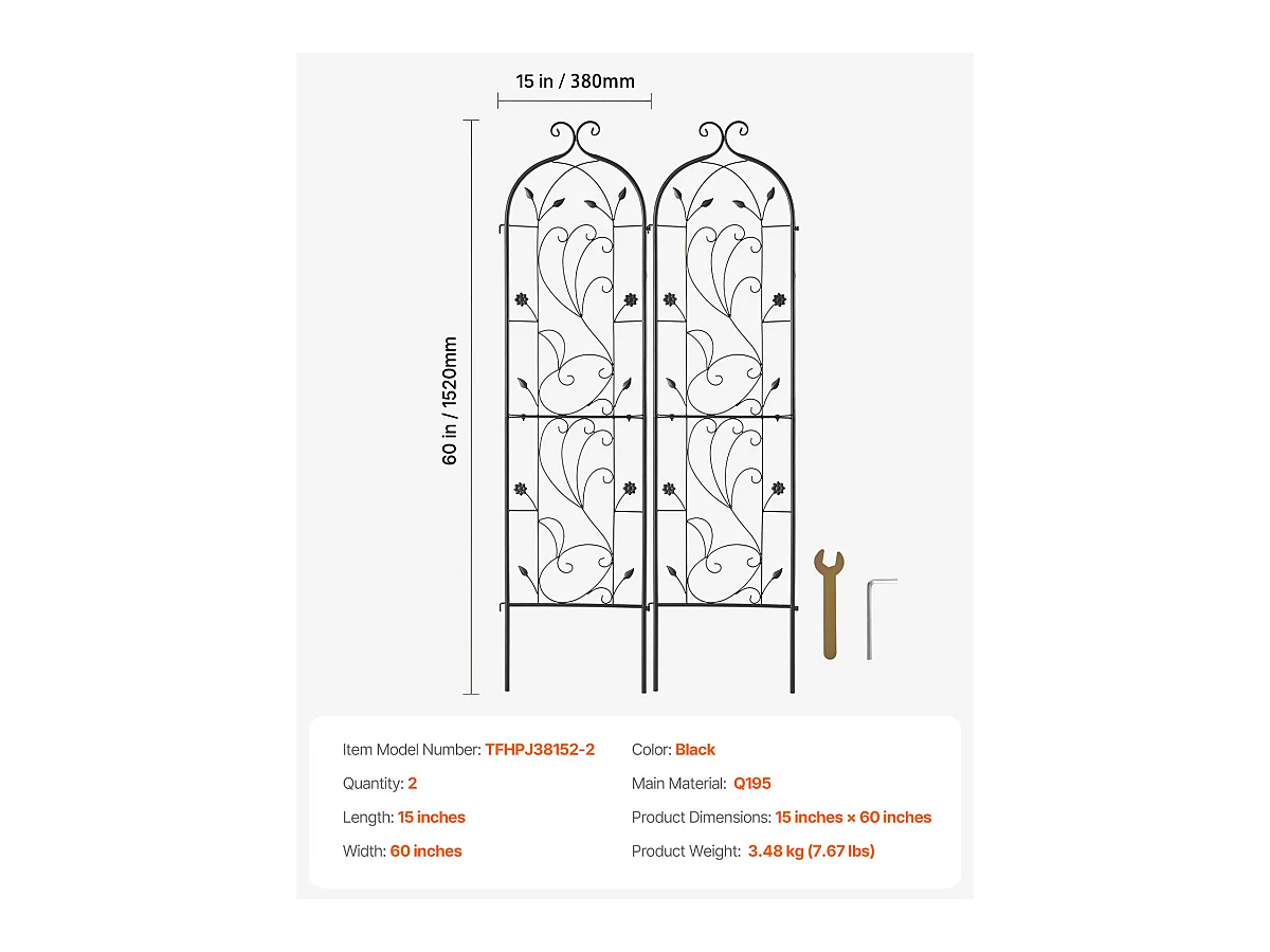 Treillis de Jardin SucceBuy en Métal,Lot de 2, 152 x 38 cm, Support pour Plantes Grimpantes, Antirouille