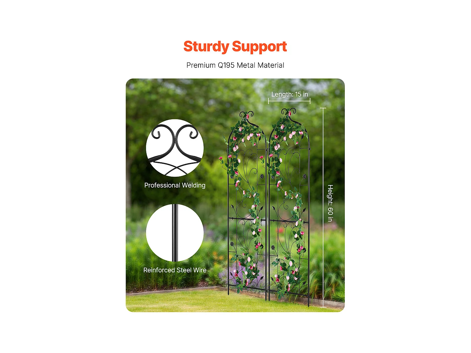 Treillis de Jardin SucceBuy en Métal,Lot de 2, 152 x 38 cm, Support pour Plantes Grimpantes, Antirouille