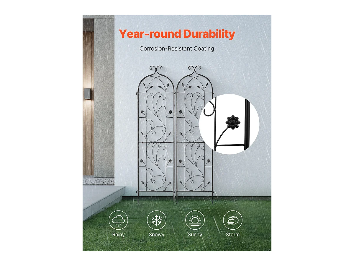 Treillis de Jardin SucceBuy en Métal,Lot de 2, 152 x 38 cm, Support pour Plantes Grimpantes, Antirouille