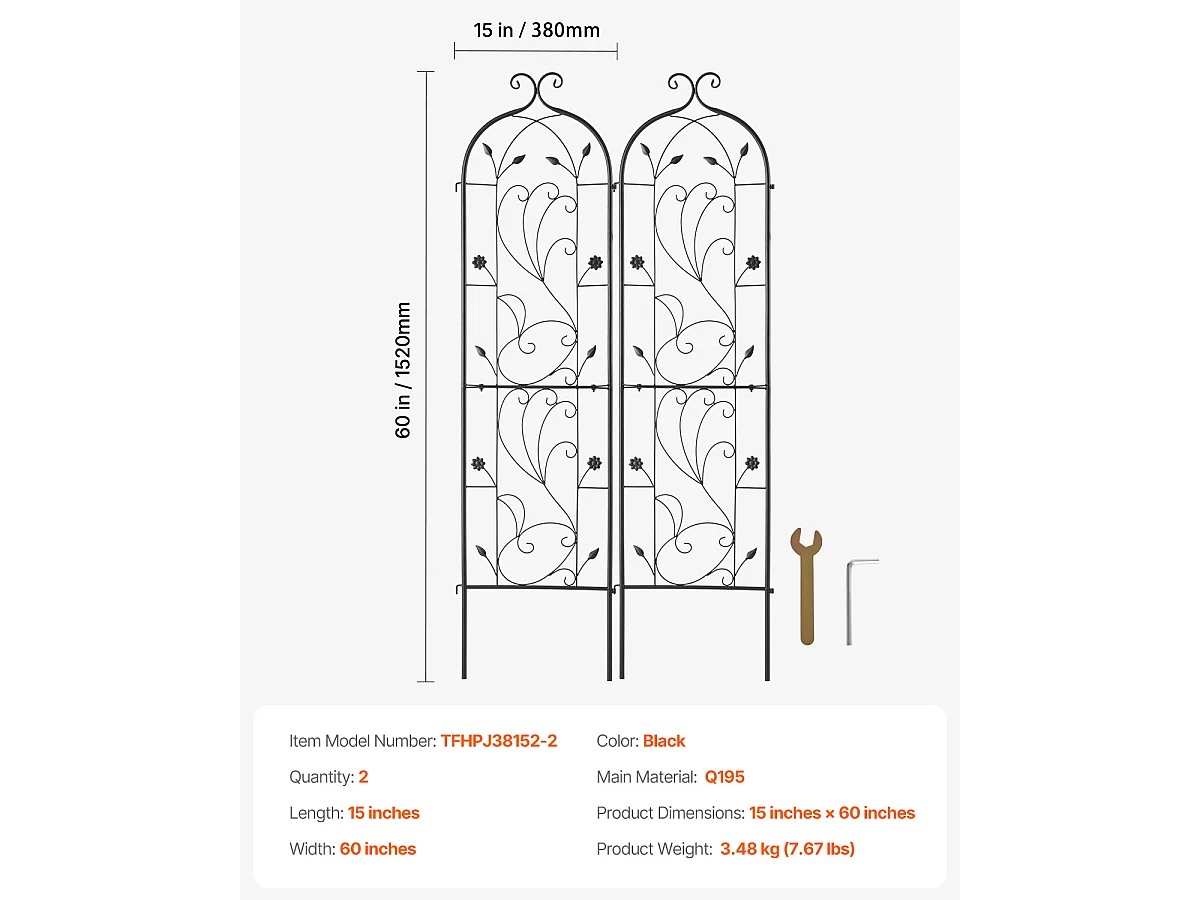 Gereto per Giardino SucceBuy in Metallo, Lotto di 2, 152 x 38 cm, Supporto per Piante Rampicanti, Antiruggine