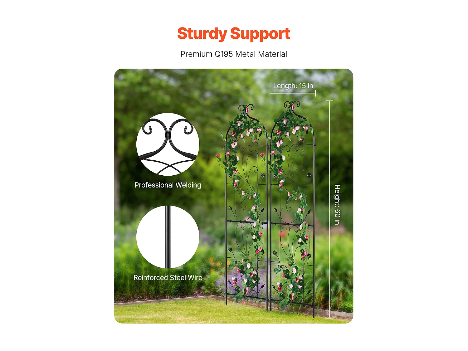 Gereto per Giardino SucceBuy in Metallo, Lotto di 2, 152 x 38 cm, Supporto per Piante Rampicanti, Antiruggine