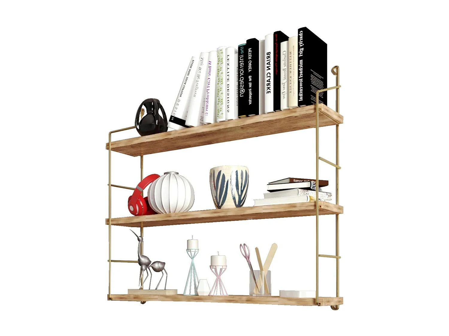 Étagère murale cuisine 3 niveaux - supports dorés AVIALA